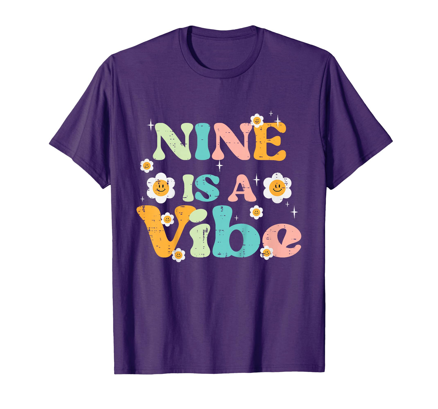 9th Birthday Nine Is A Vibe Retro 9 Bday Groovy Girls Kids T-Shirt