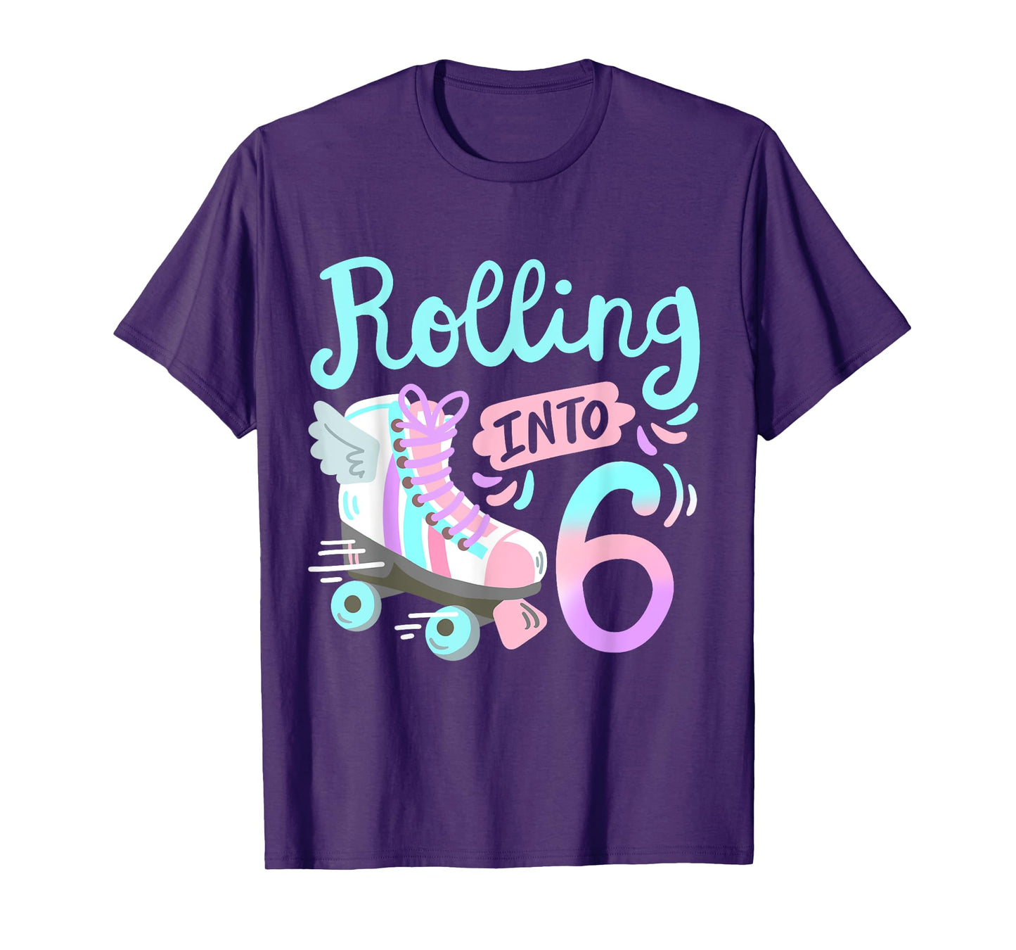 Rolling Into 6 Roller Skates Skater Girl 6th Birthday Party T-Shirt