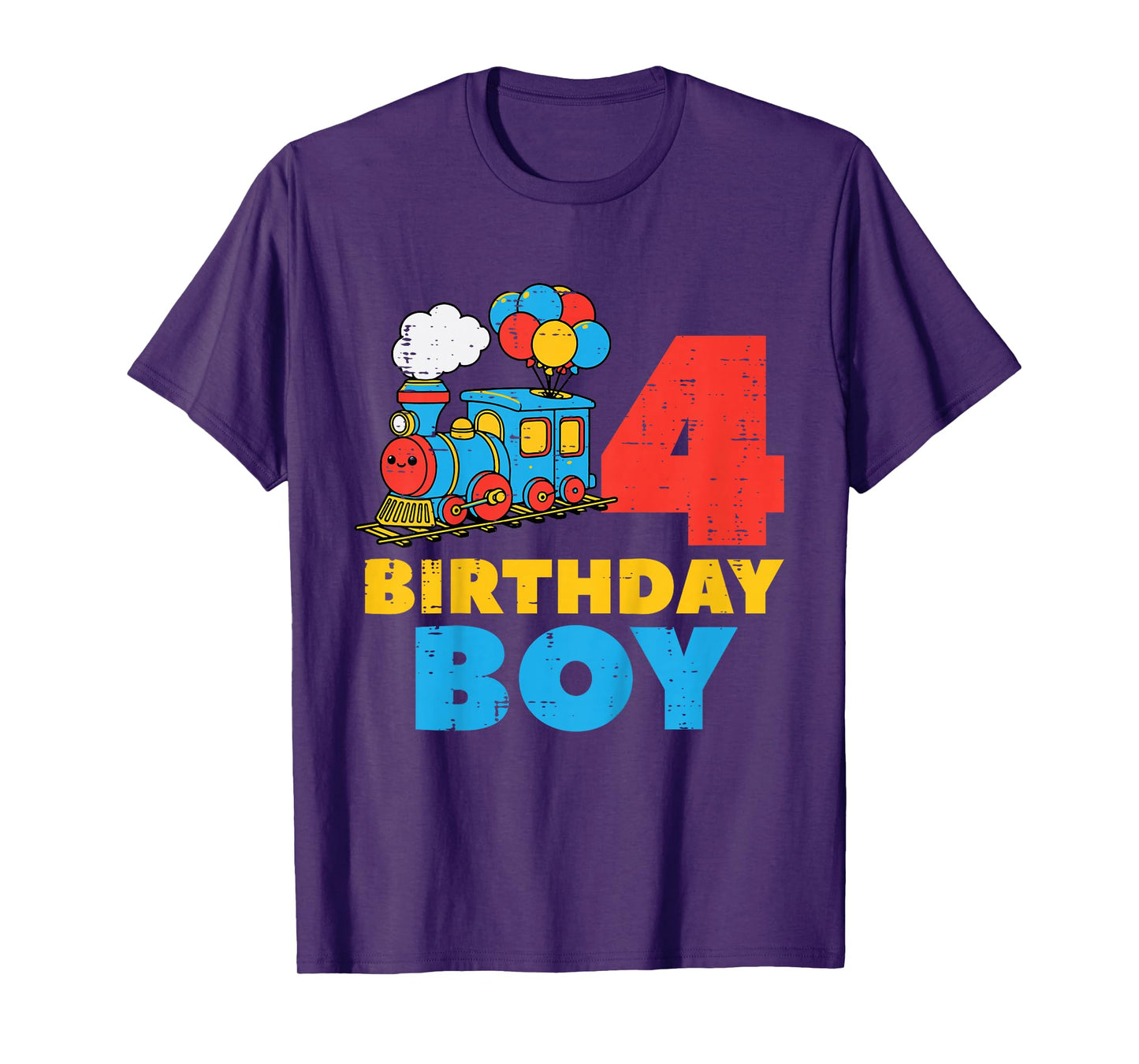 Kids 4th Bday Train Birthday Boy 4 Four Year Old Party Boys Kids T-Shirt