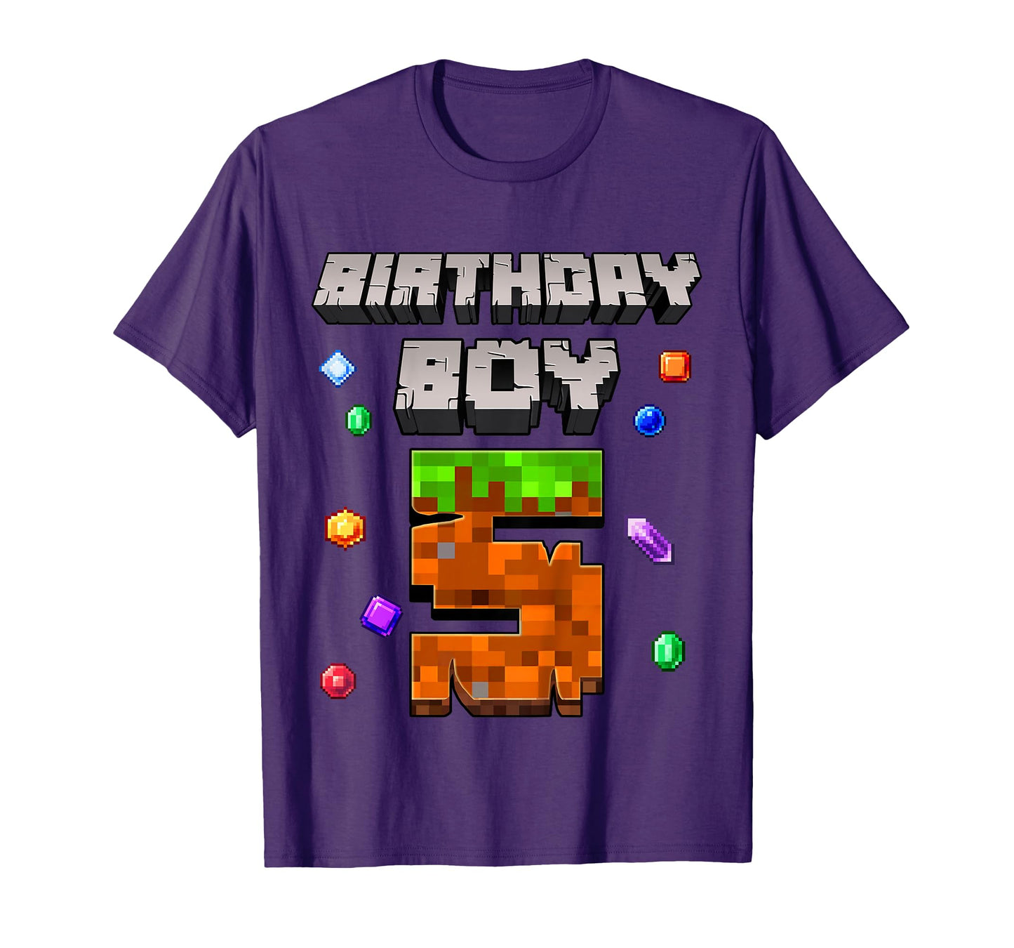 Kids 5th Birthday Boy 5 Video Gamer Pixel Number Five Bday Party T-Shirt