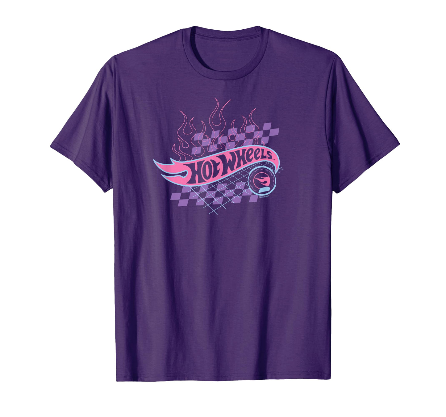 Hot Wheels - Flaming Logo With Checkered Background T-Shirt