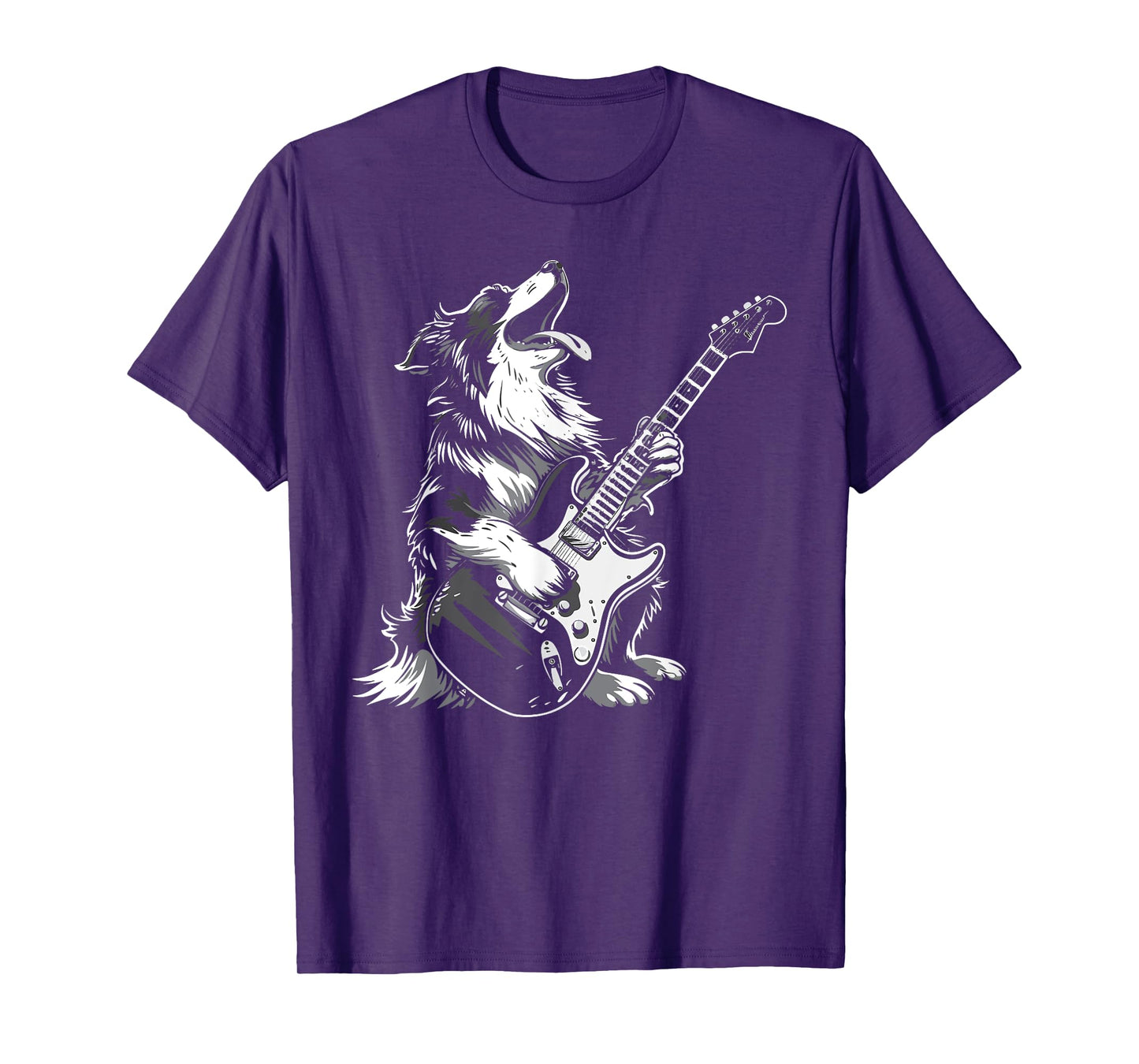 Dog Guitarist Guitar - Australian Shepherd Dad Mom T-Shirt