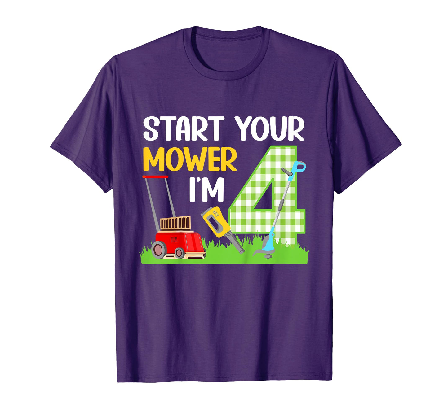 Kids 4th Lawn Mower Birthday Party Four Year Old Boy Lawn Mowing T-Shirt