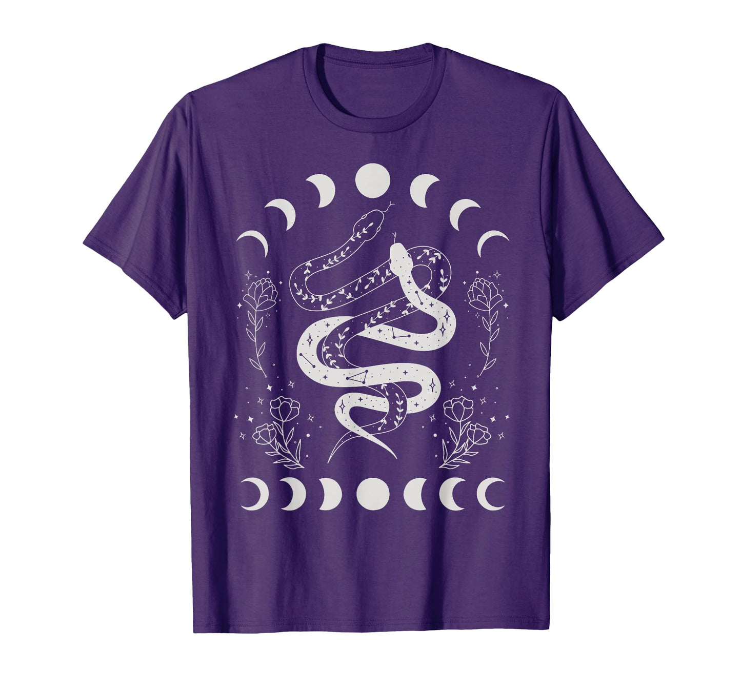 Snake And Moon Phases Celestial Floral Witchy Halloween T-Shirt