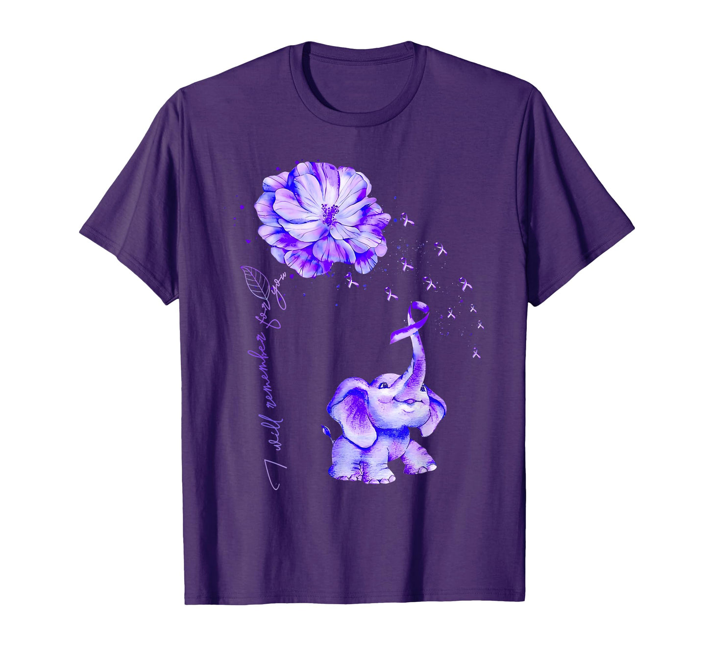 I'll Remember For You Purple Elephant Alzheimer's Awareness T-Shirt