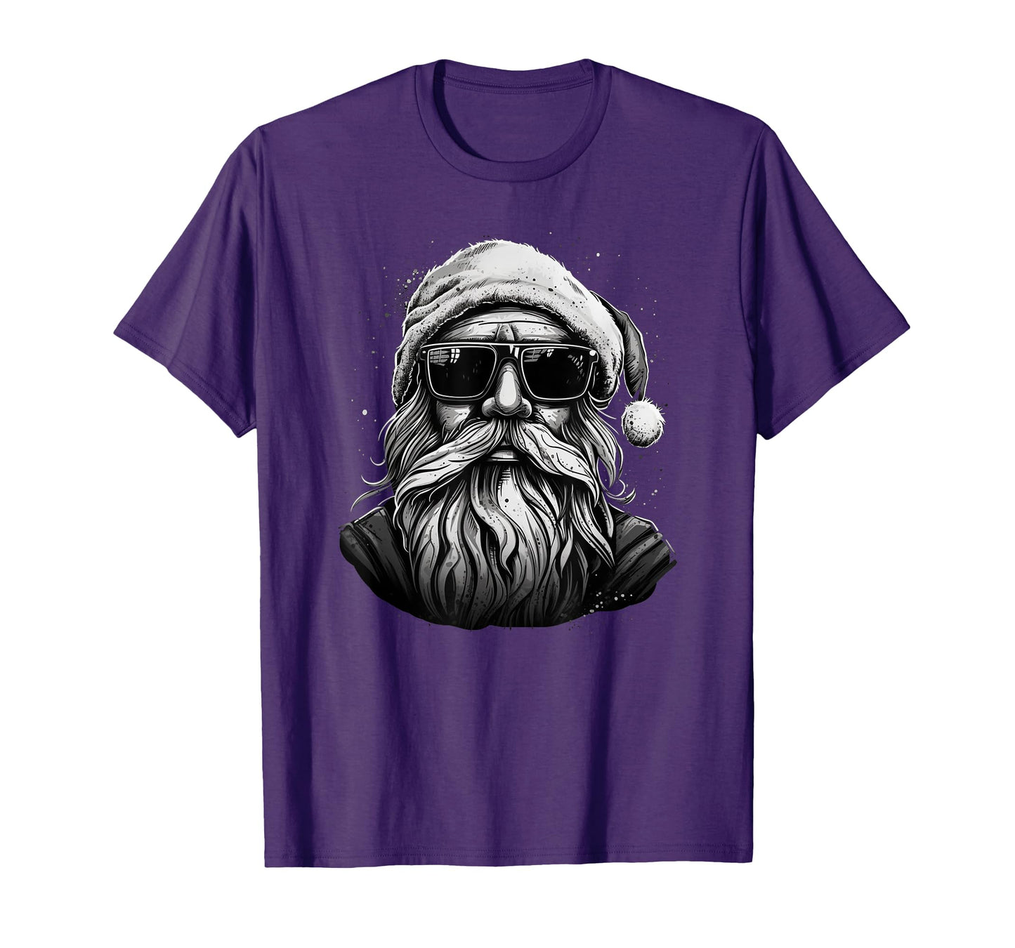 Funny cool Santa Face Hipster With Beard & Glasses Christmas T-Shirt