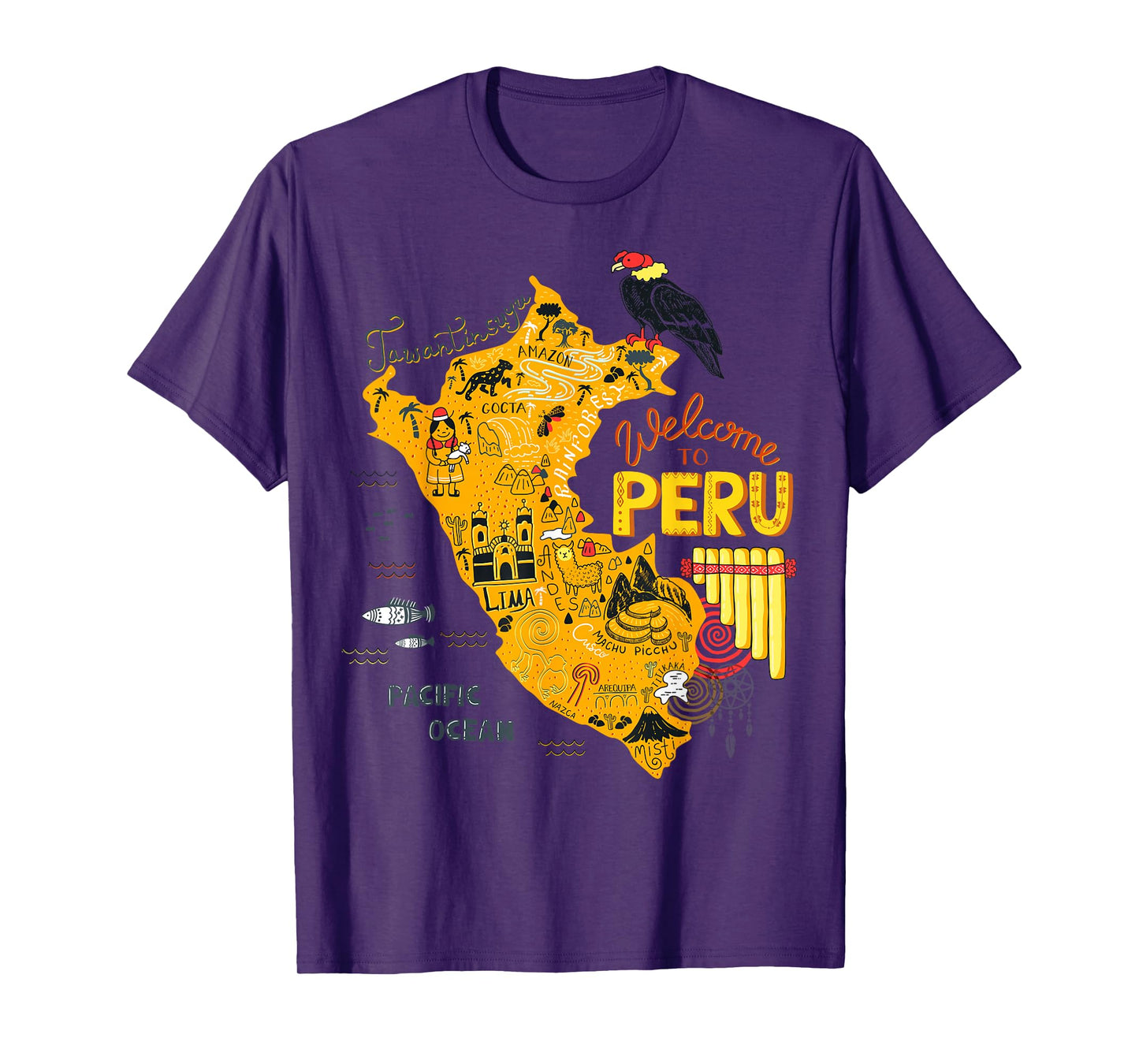 Travel Peru Map Lima Machu Picchu Cusco Family Vacation Tee T-Shirt