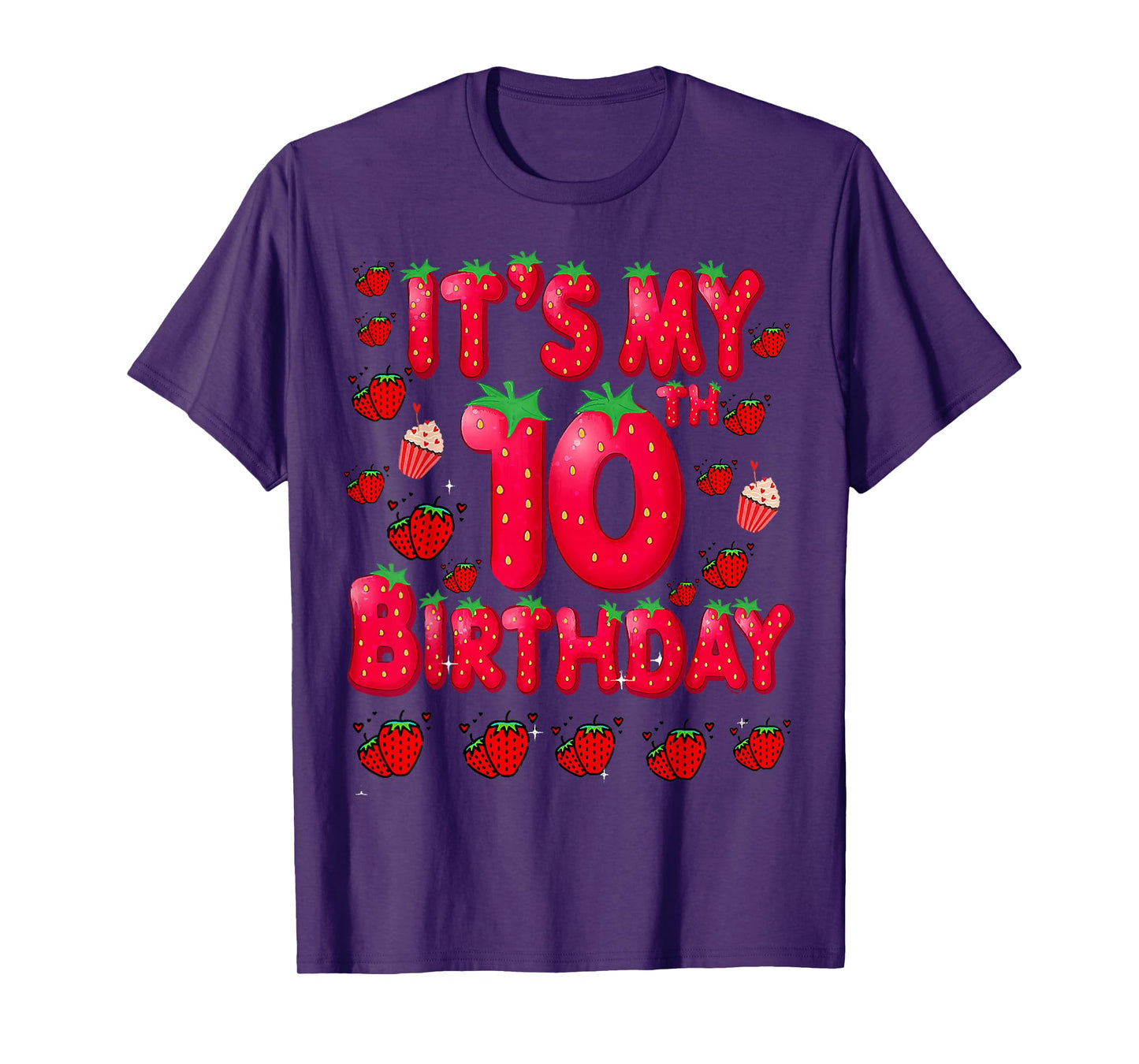 Kids 10 Year Old Strawberry Birthday Girl Sweet Fruit 10th T-Shirt