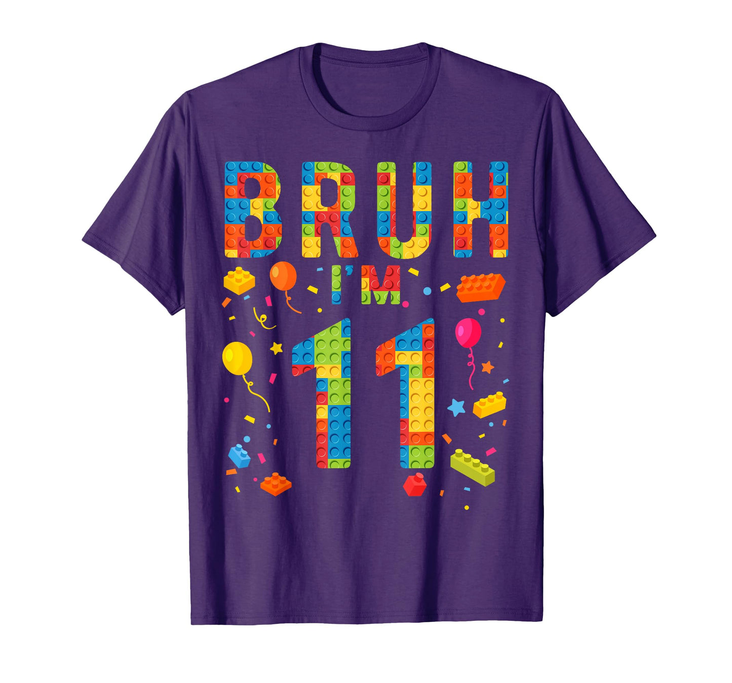 11 Year Old Building Blocks Bruh 11th Birthday Boy T-Shirt