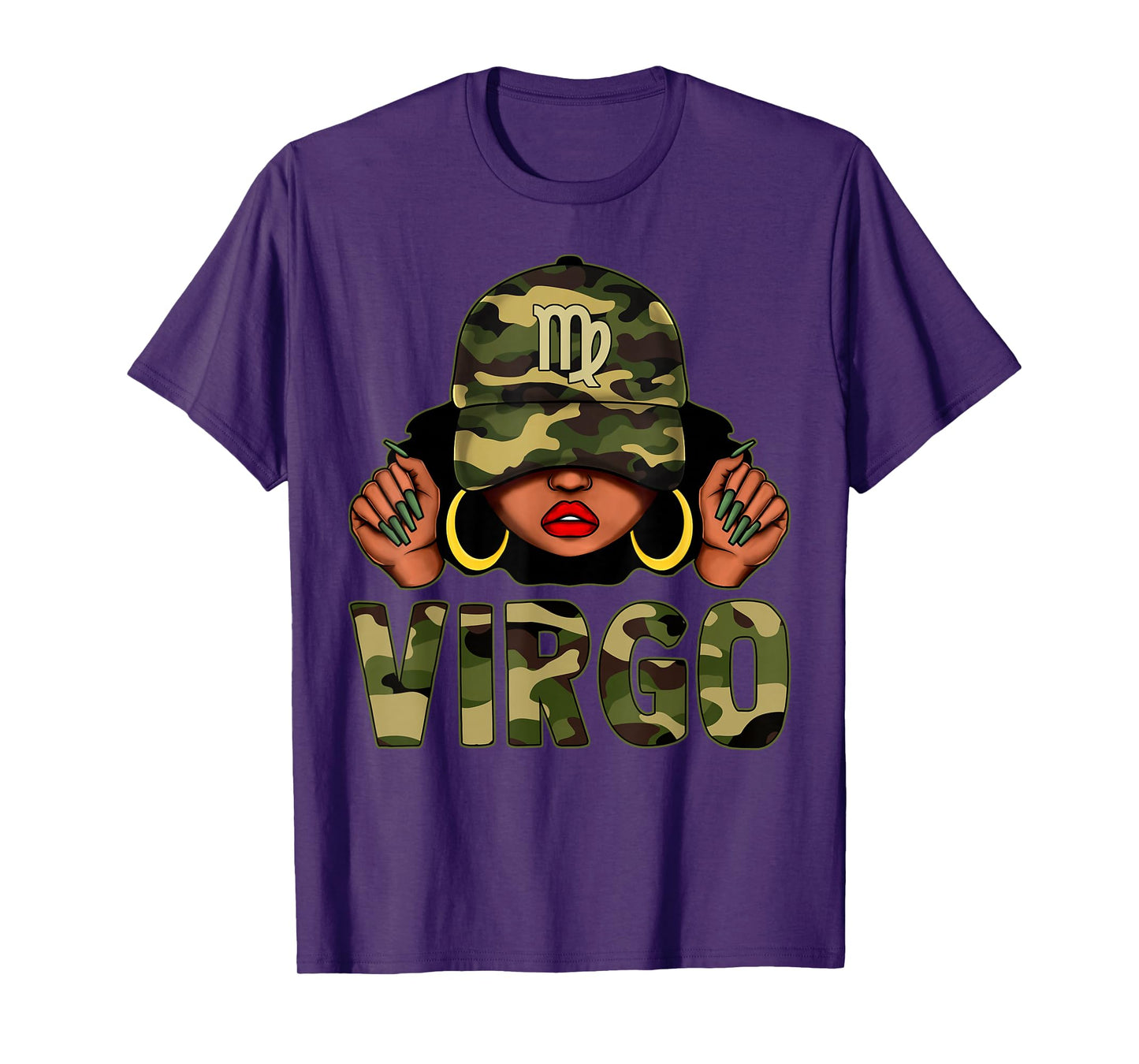 Virgo Queen Black Woman With Cap Camo Afro Girl Zodiac T-Shirt