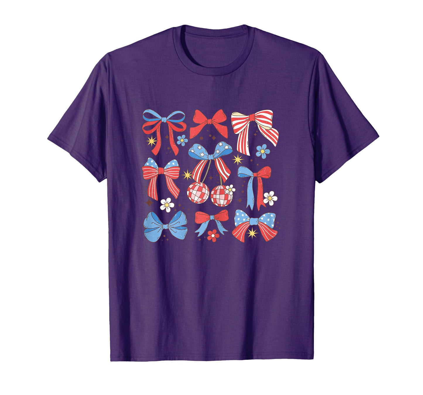 Coquette Red White & Blue Patriotic Bows Retro July 4th T-Shirt