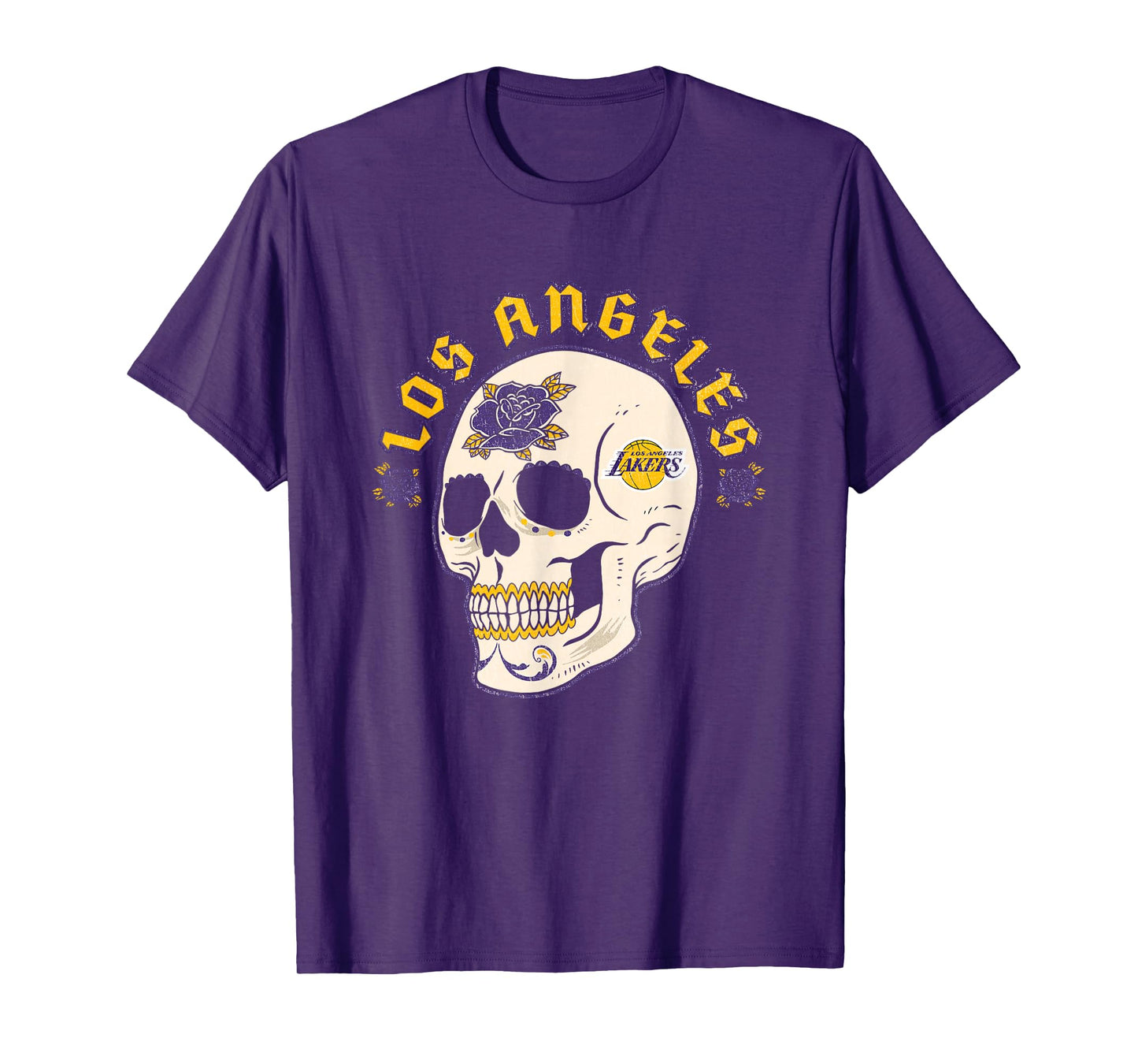 NBA Los Angeles Lakers Halloween Floral Skull T-Shirt