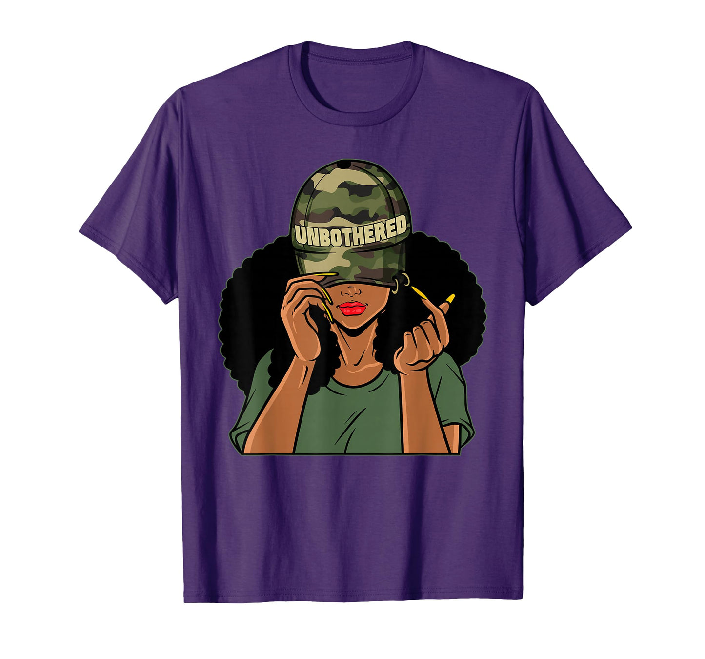 Unbothered Black Girl Camoflauge Afro Woman Black Queen T-Shirt