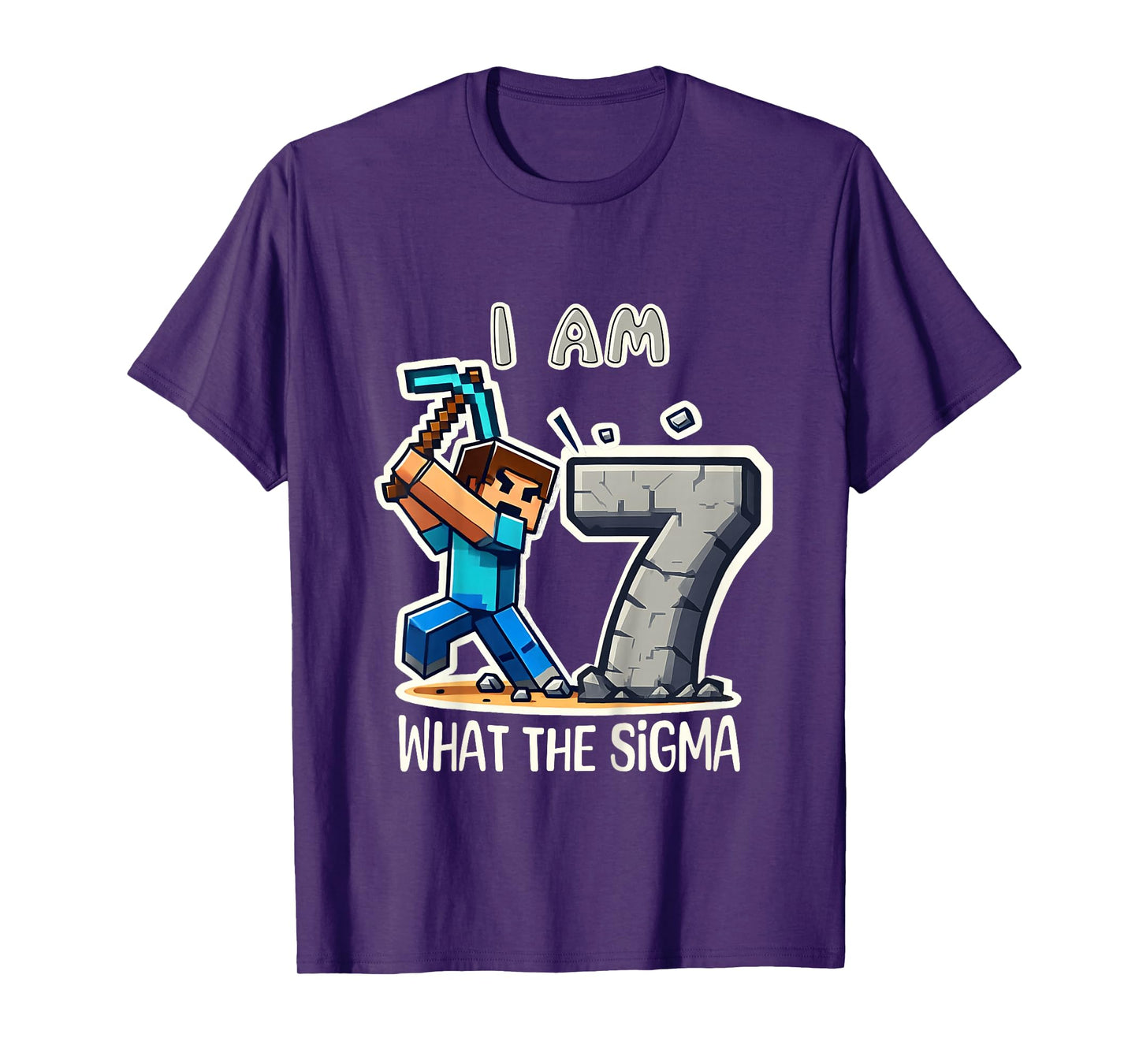 Kids 7 Years Old Sigma Pixel Art Mining Gamer Birthday T-Shirt