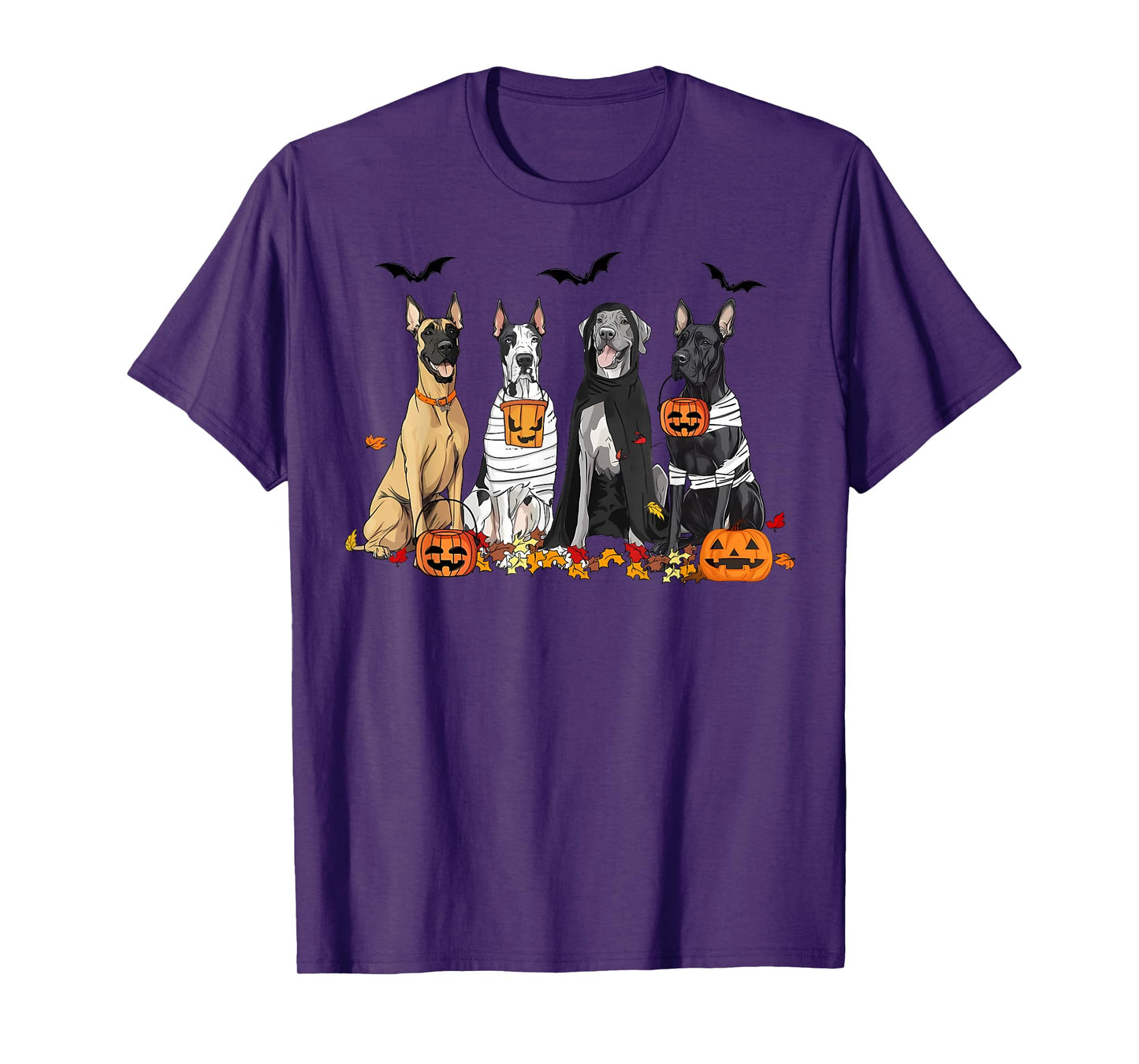 Cute Great Dane Dogs Ghost Witch Mummy Halloween Pumpkins T-Shirt