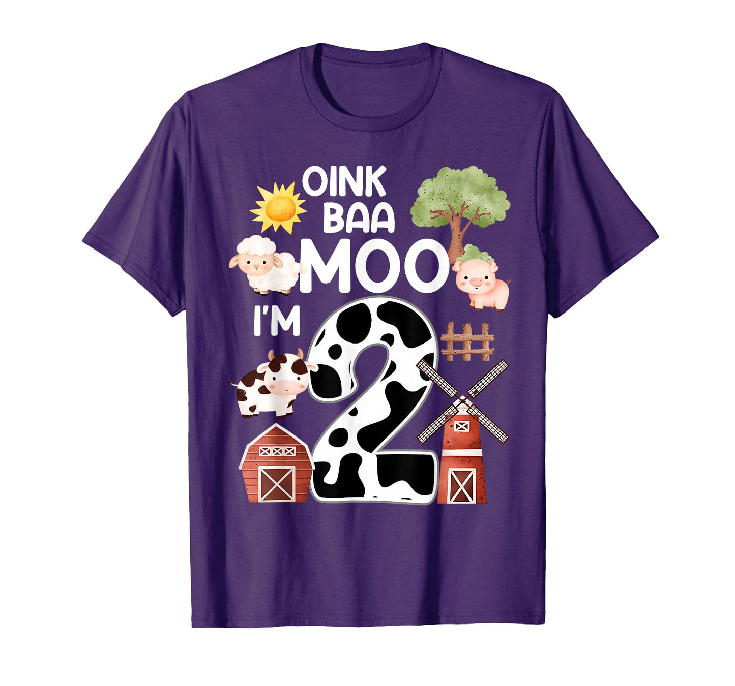 Oink Baa Moo I'm 2 Farm Theme Birthday Gift 2 Year Old Party T-Shirt