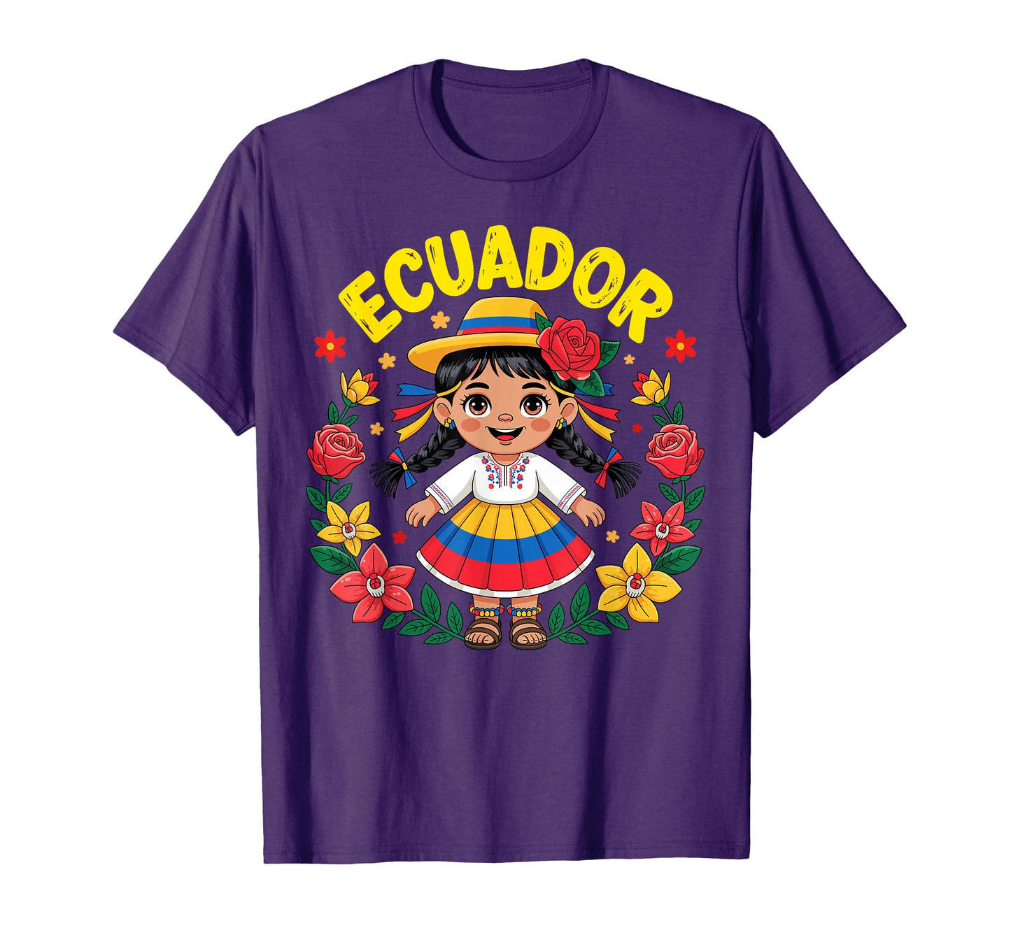 Cute Ecuador Girl Traditional Dress Flag Colors Art for Kids T-Shirt