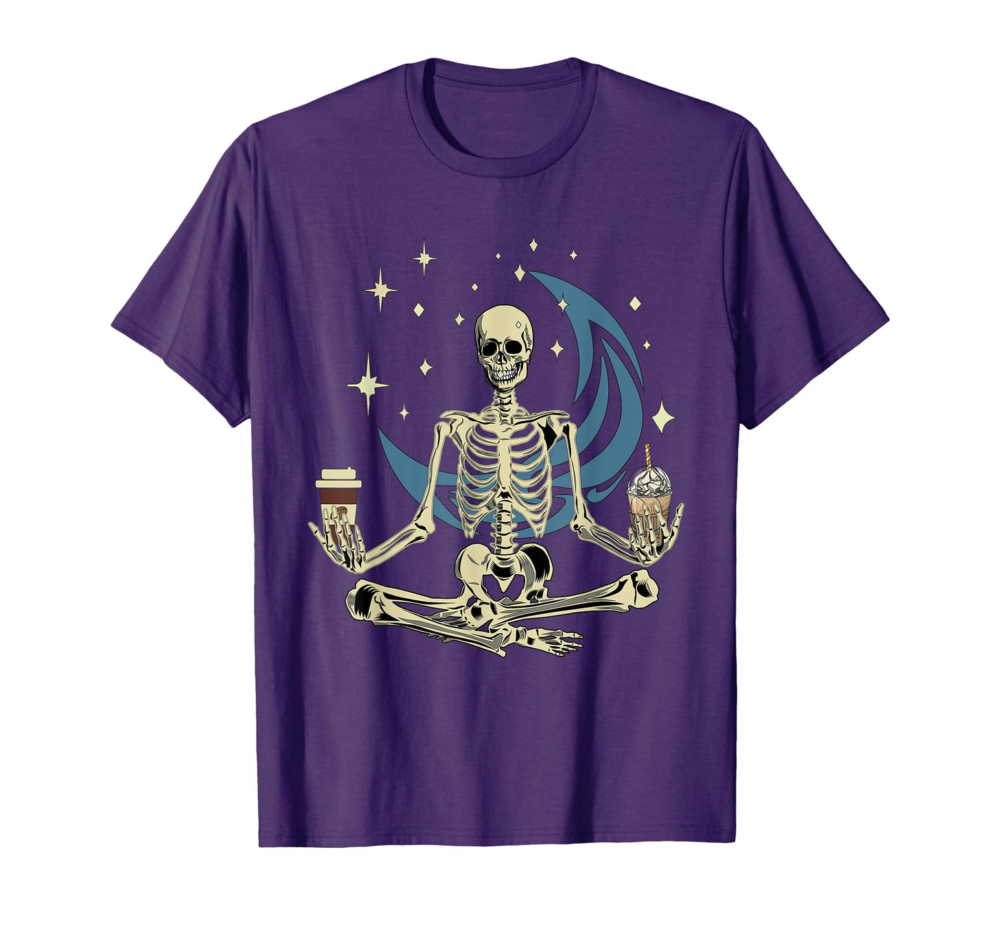 Skeleton Doing Yoga And Drinking Coffee Funny Meditation T-Shirt