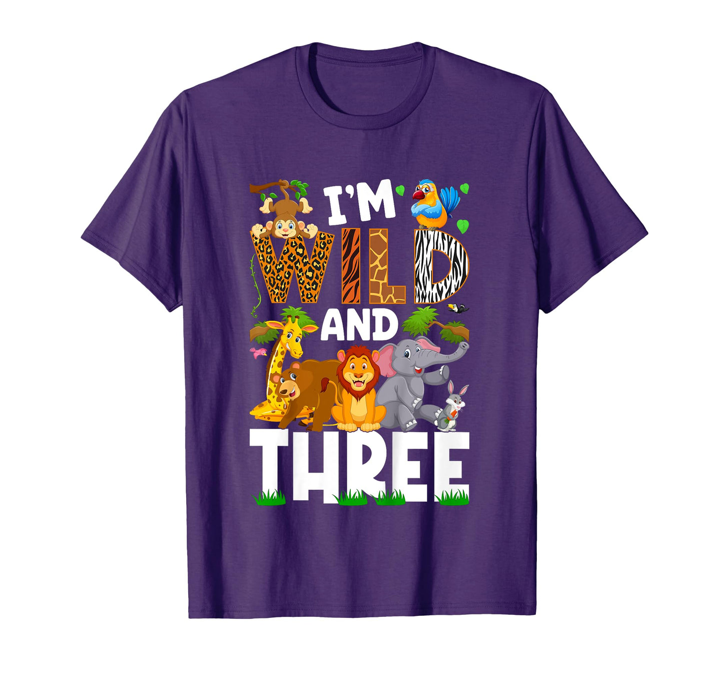 Wild And Three 3 Year Old 3rd Birthday Safari Jungle Animal T-Shirt