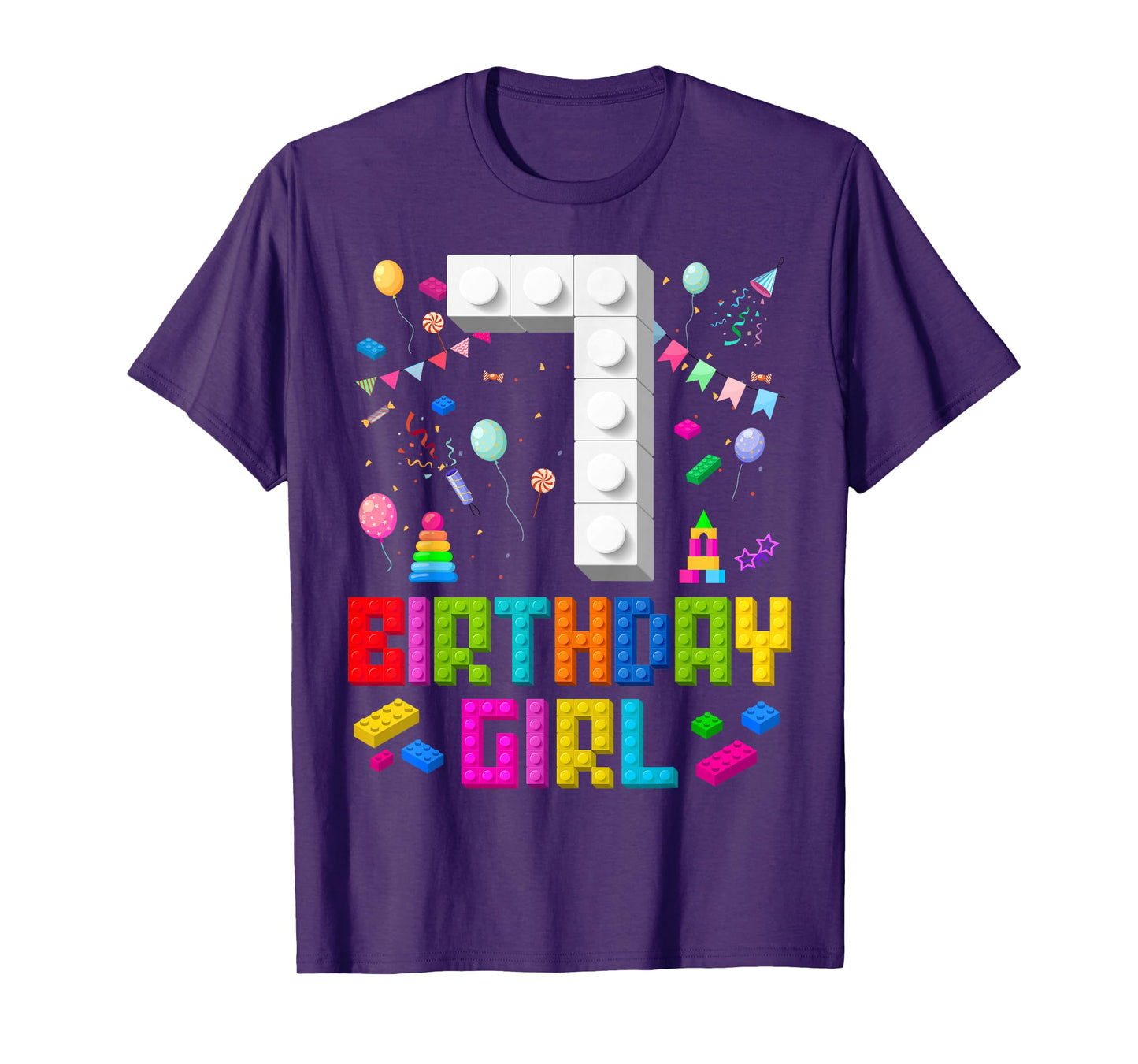 7th Birthday Girl Master Builder 7 Years Old Building Block T-Shirt