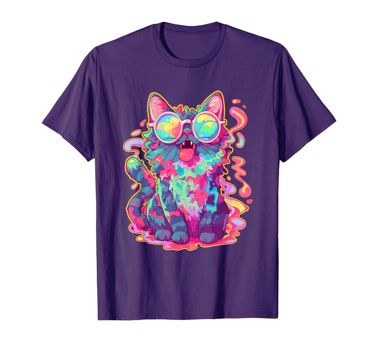 Trippy Crazy Psychedelic Cat Art EDM Rave T-Shirt for Men Women