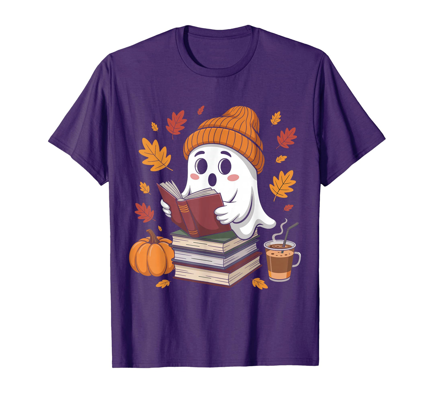 Cute Ghost Reading Book Lovers Halloween Ghost Coffee Women T-Shirt