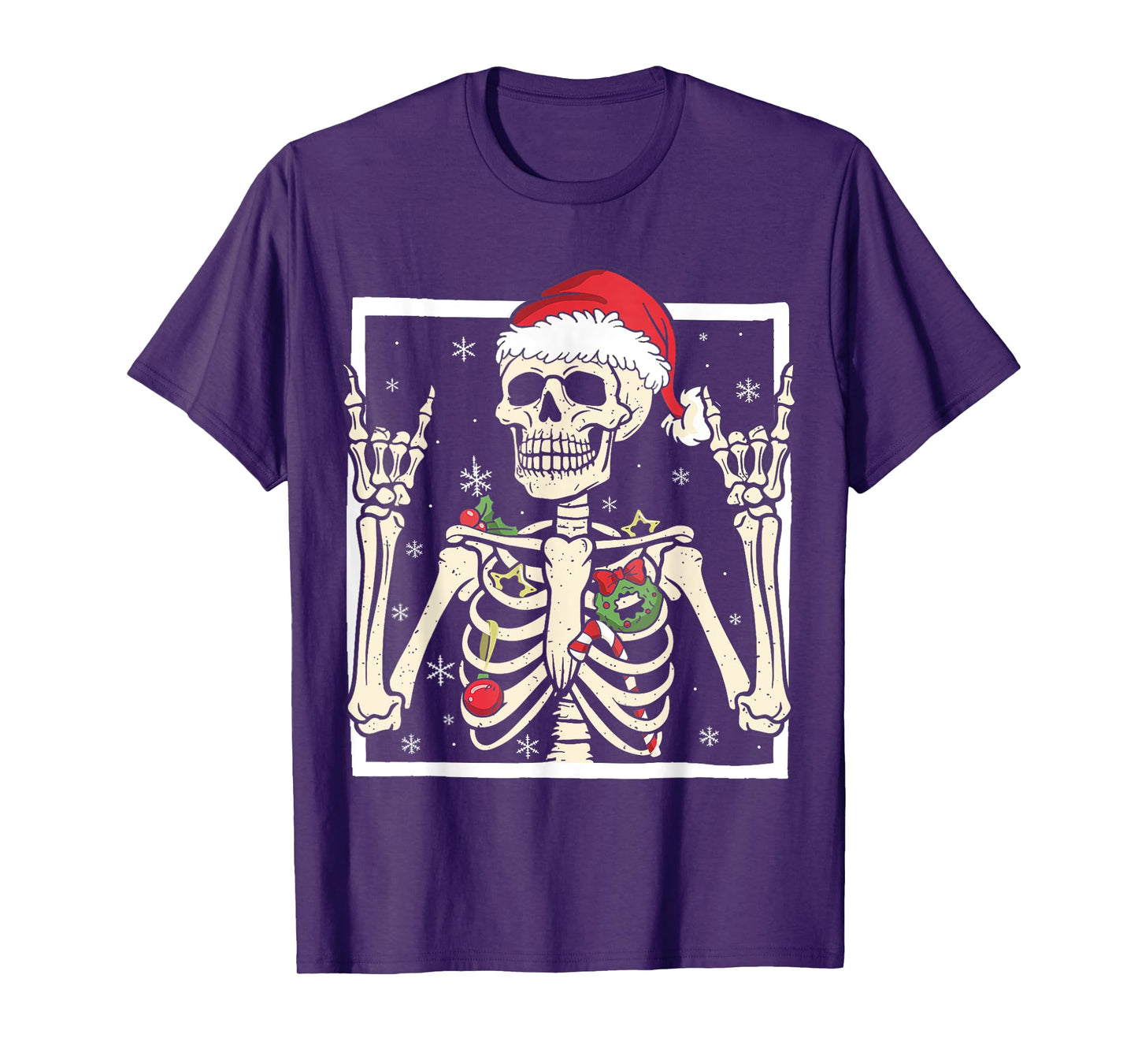 Rocker Skeleton Santa Hat Cool Christmas Punk Rock Men Boys T-Shirt