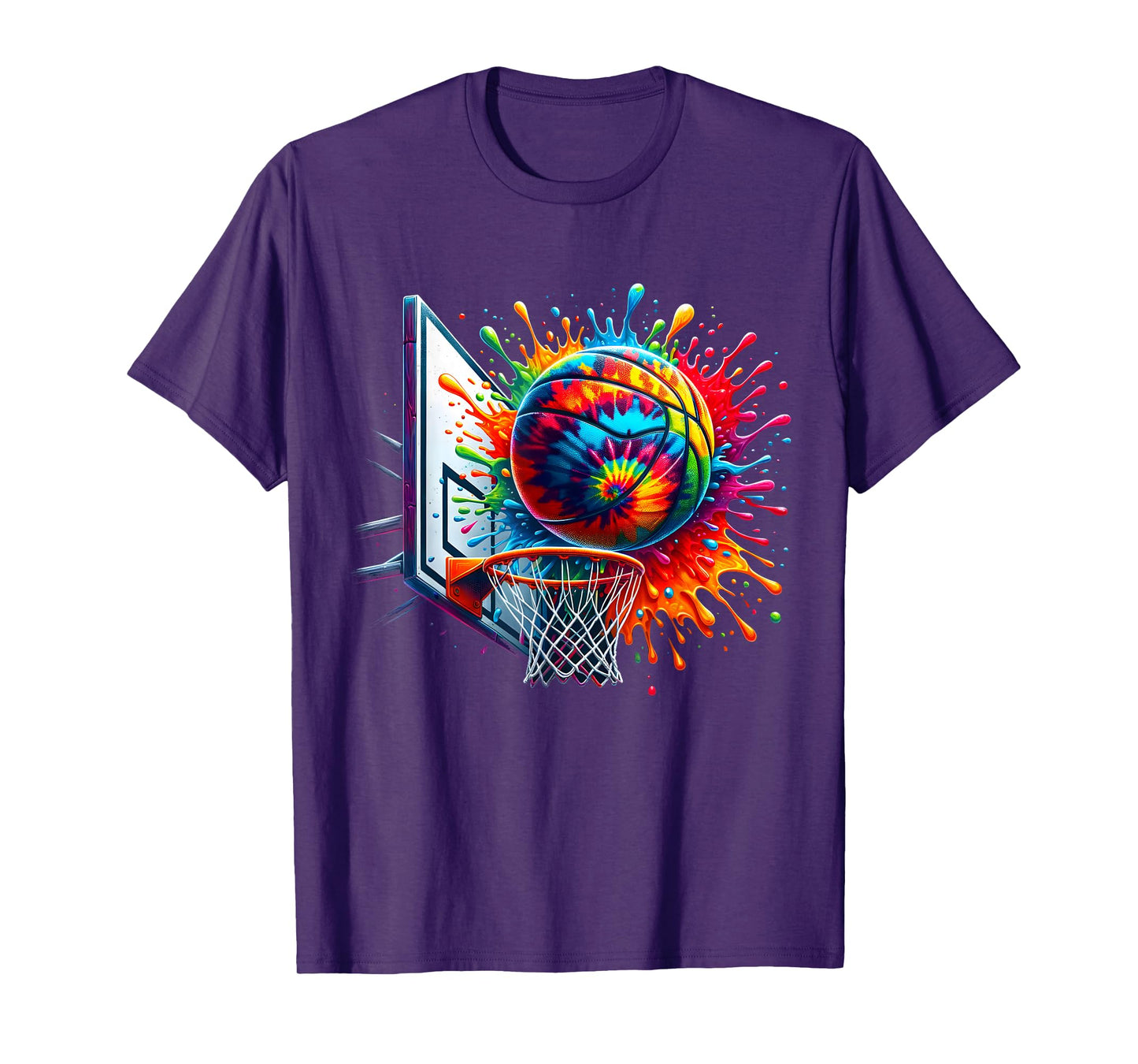 Colorful Basketball Tie Dye Color Splash Basketball Hoop Net T-Shirt