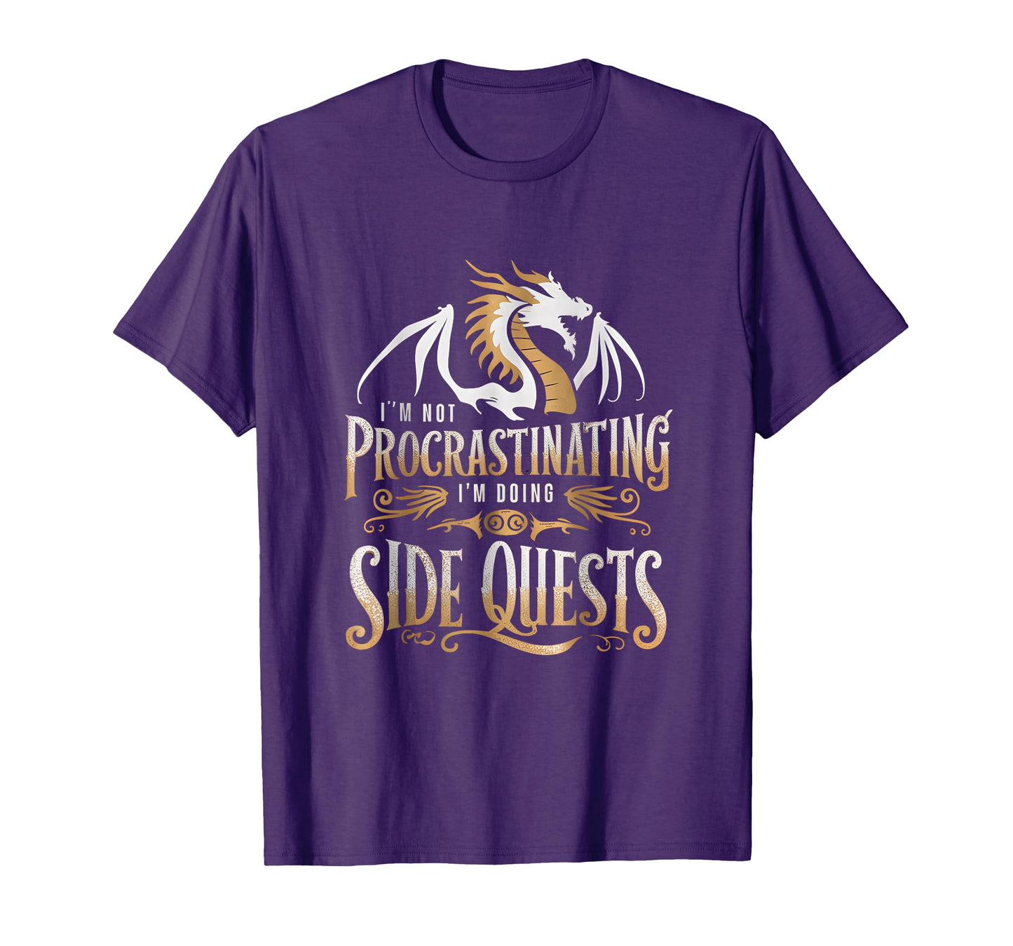 Epic Gamer Fantasy Adventure Apparel I'm Not Procrastinating I'm Doing Side Quests Dragon T-Shirt, Small, Black
