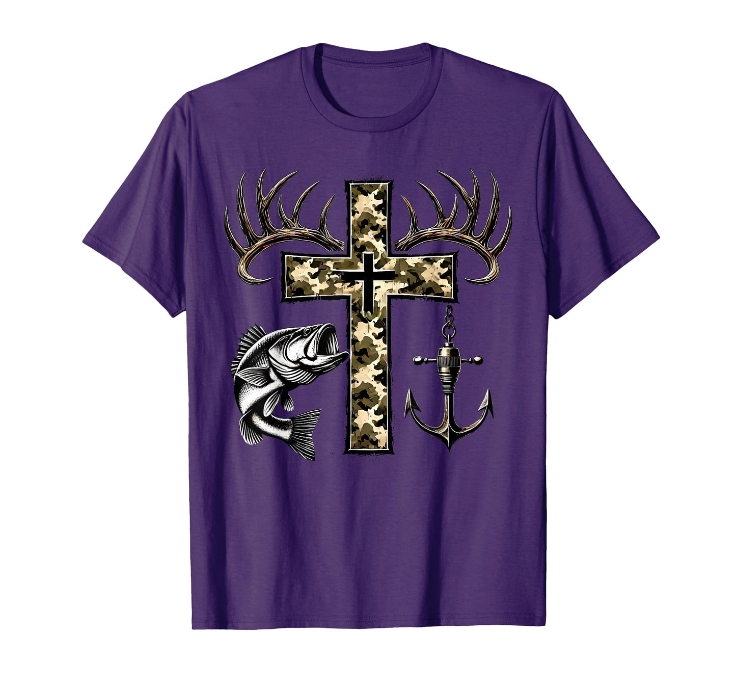 Hunting Fishing Cross Camo Faith Christian Fisherman Hunter T-Shirt