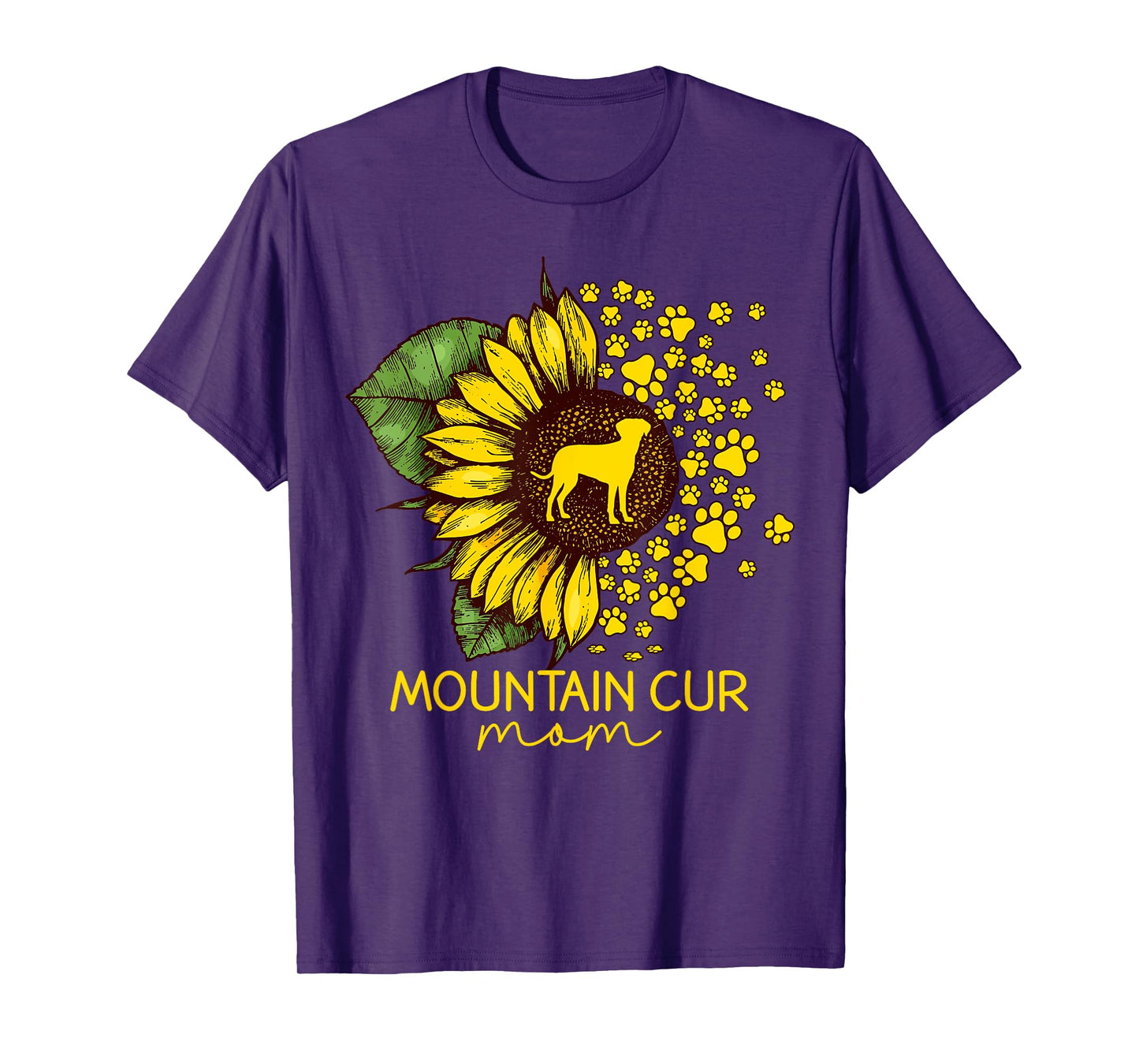 Womens Sunflower Mountain Cur Mom Dog Lover T-Shirt