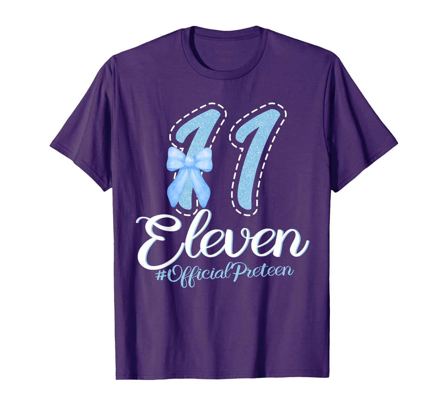 Eleven Official Pre Teen 11th Birthday 11 Year Girl Blue Bow T-Shirt
