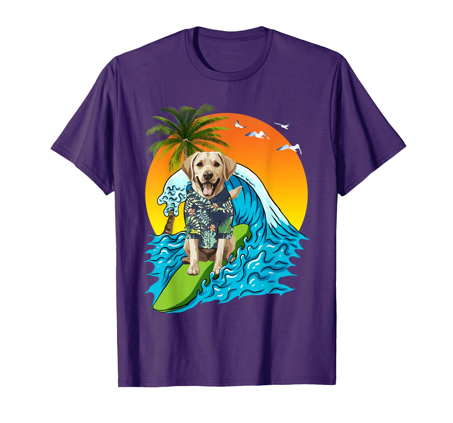 Labrador Retriever Dog Surfing Surfer Hawaii Summer Vibes Men Women Kids T-Shirt