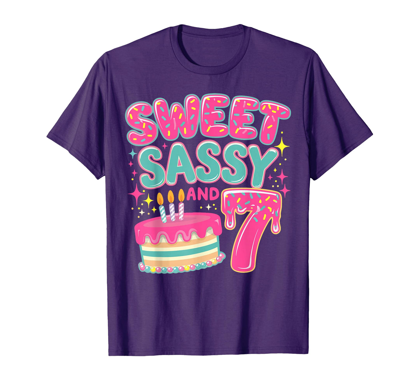 Kids Sweet Sassy and Seven Birthday Girl Donut 7 Year Old T-Shirt