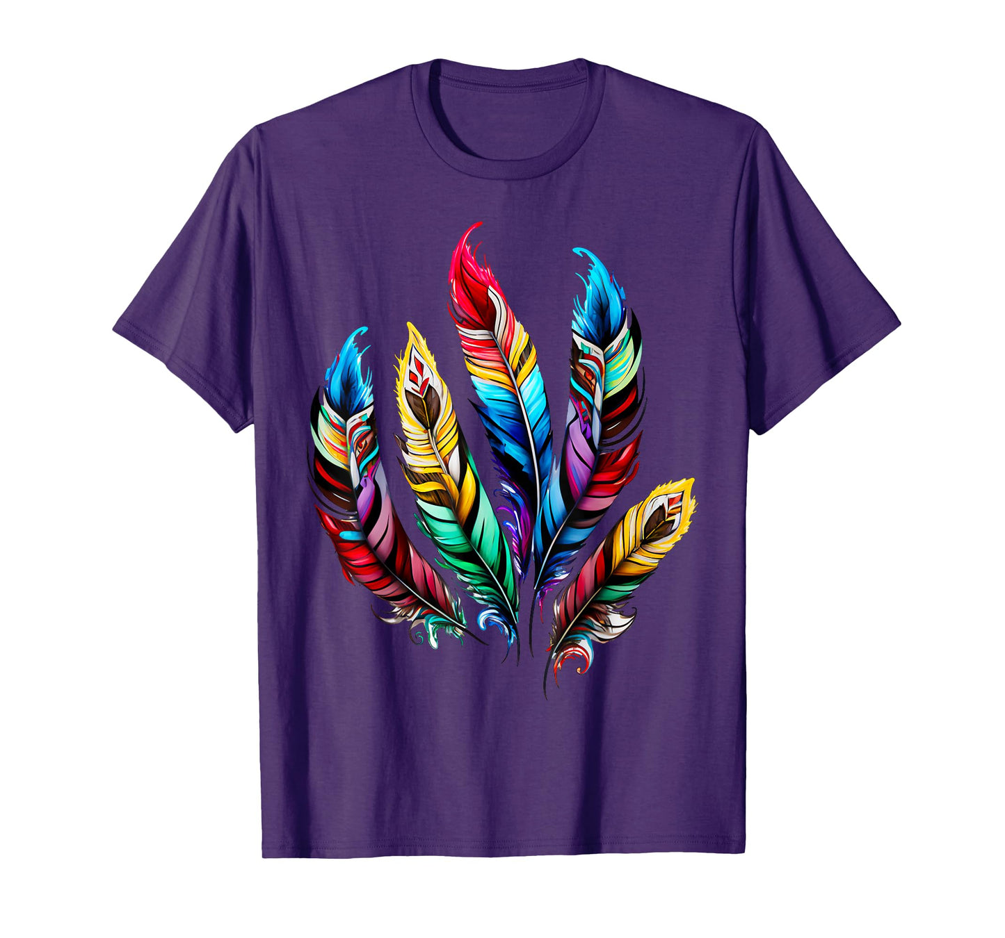 Colorful feathers boho ethnic style Indian bird pattern love T-Shirt