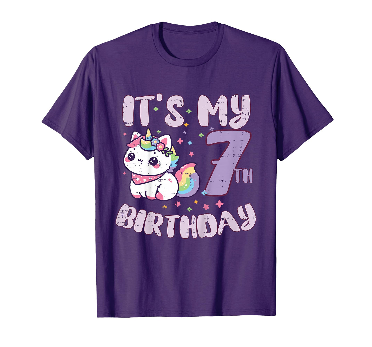 Its My 7th Birthday Unicorn Cat 7 Year Old Bday Girls Kids T-Shirt