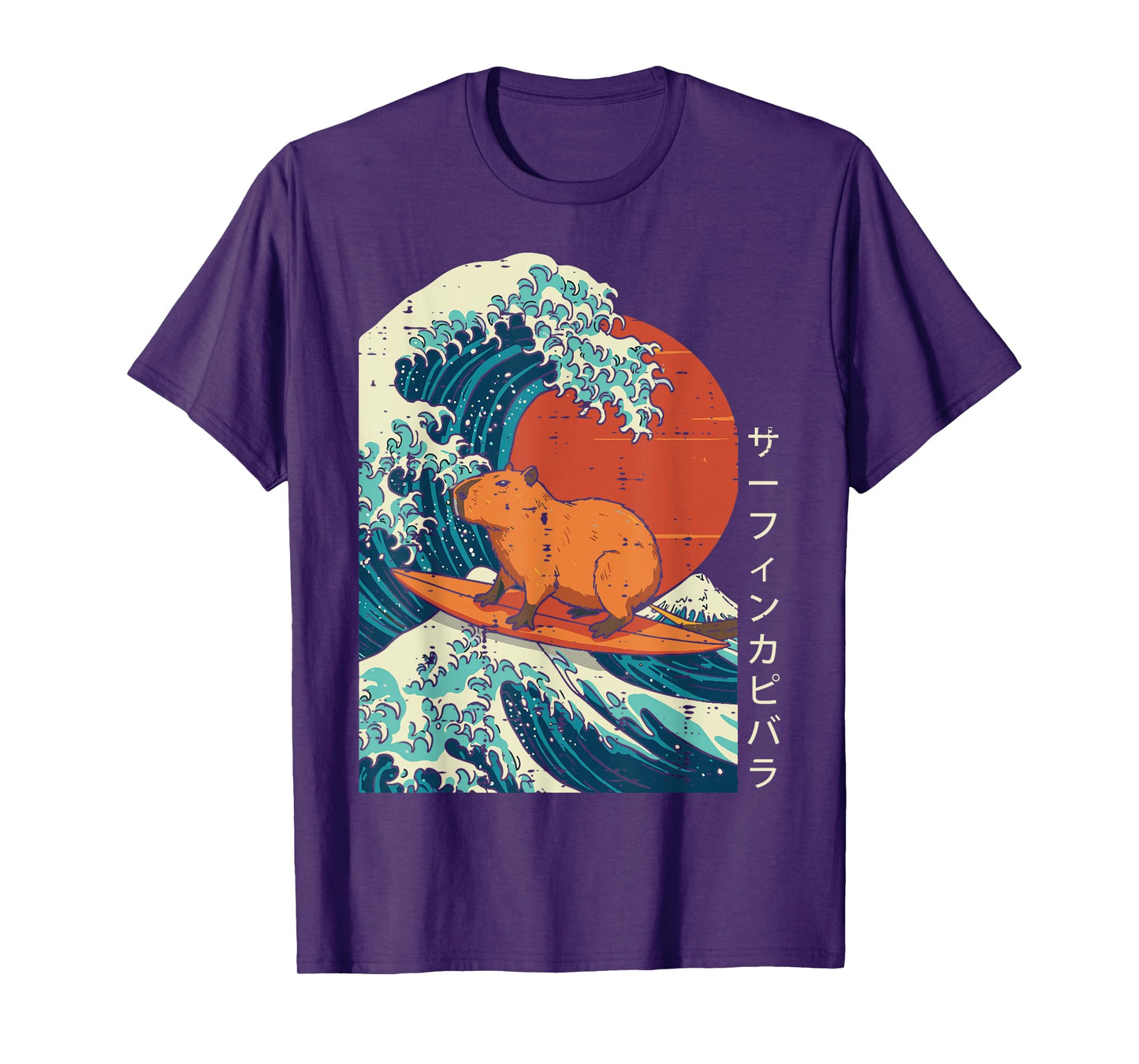 Great Wave Capybara Surfing Meme Japanese Art Men Women Kids T-Shirt