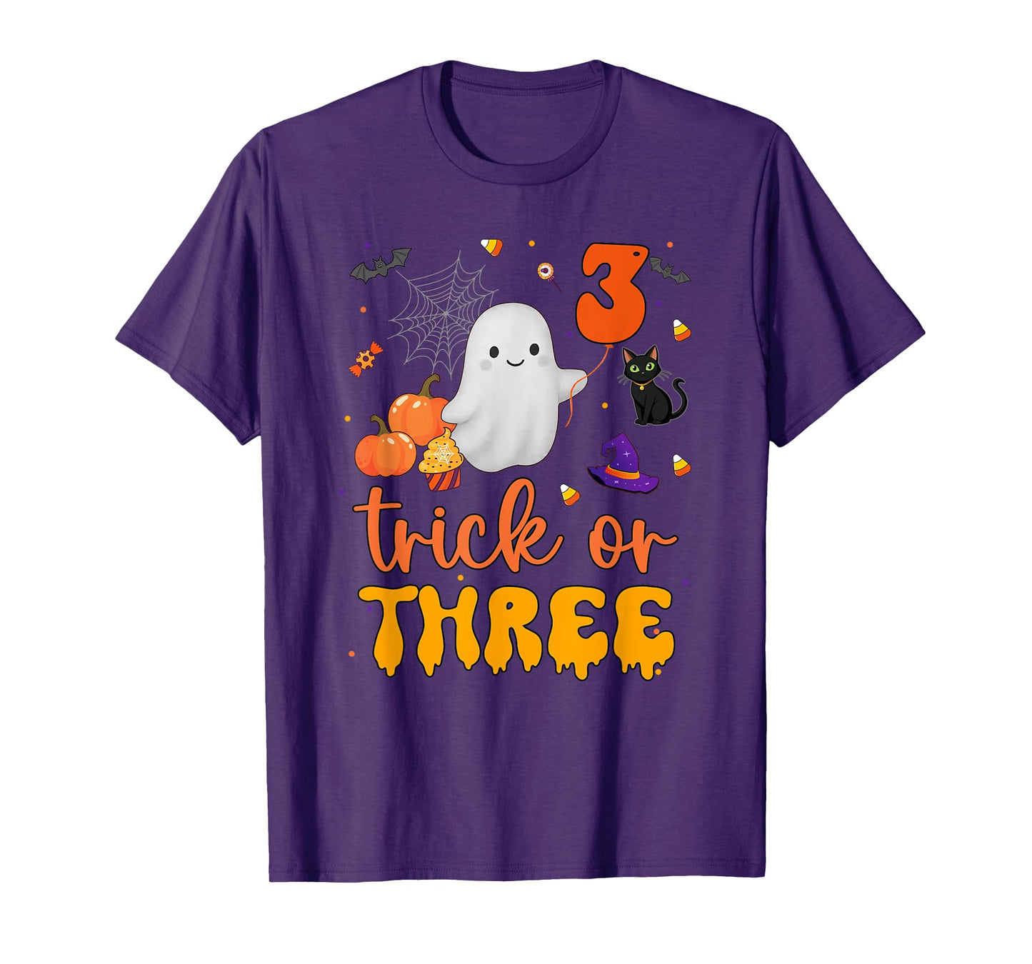 Trick or Three Ghost Pumpkins Cat Halloween 3rd Birthday Boy T-Shirt