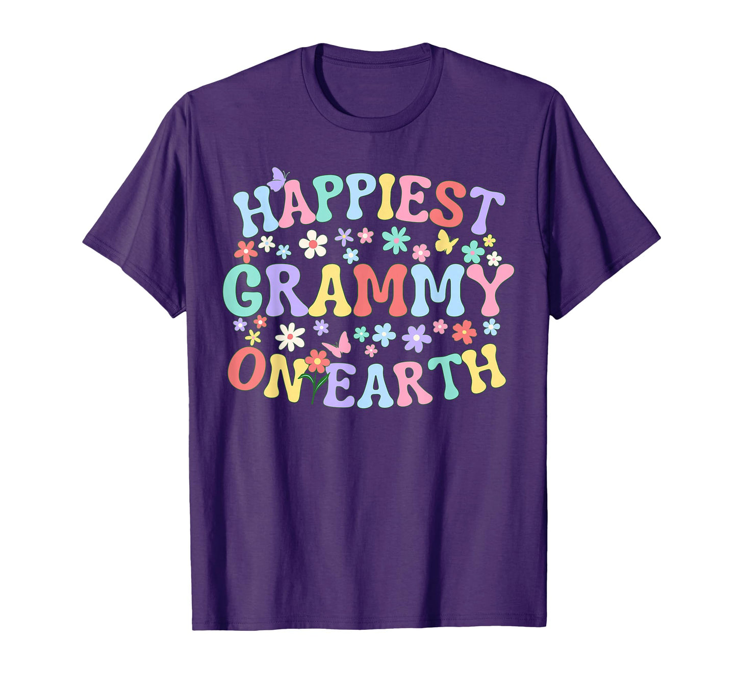 Happiest Grammy On Earth Family Trip Squad Groovy Grandma T-Shirt