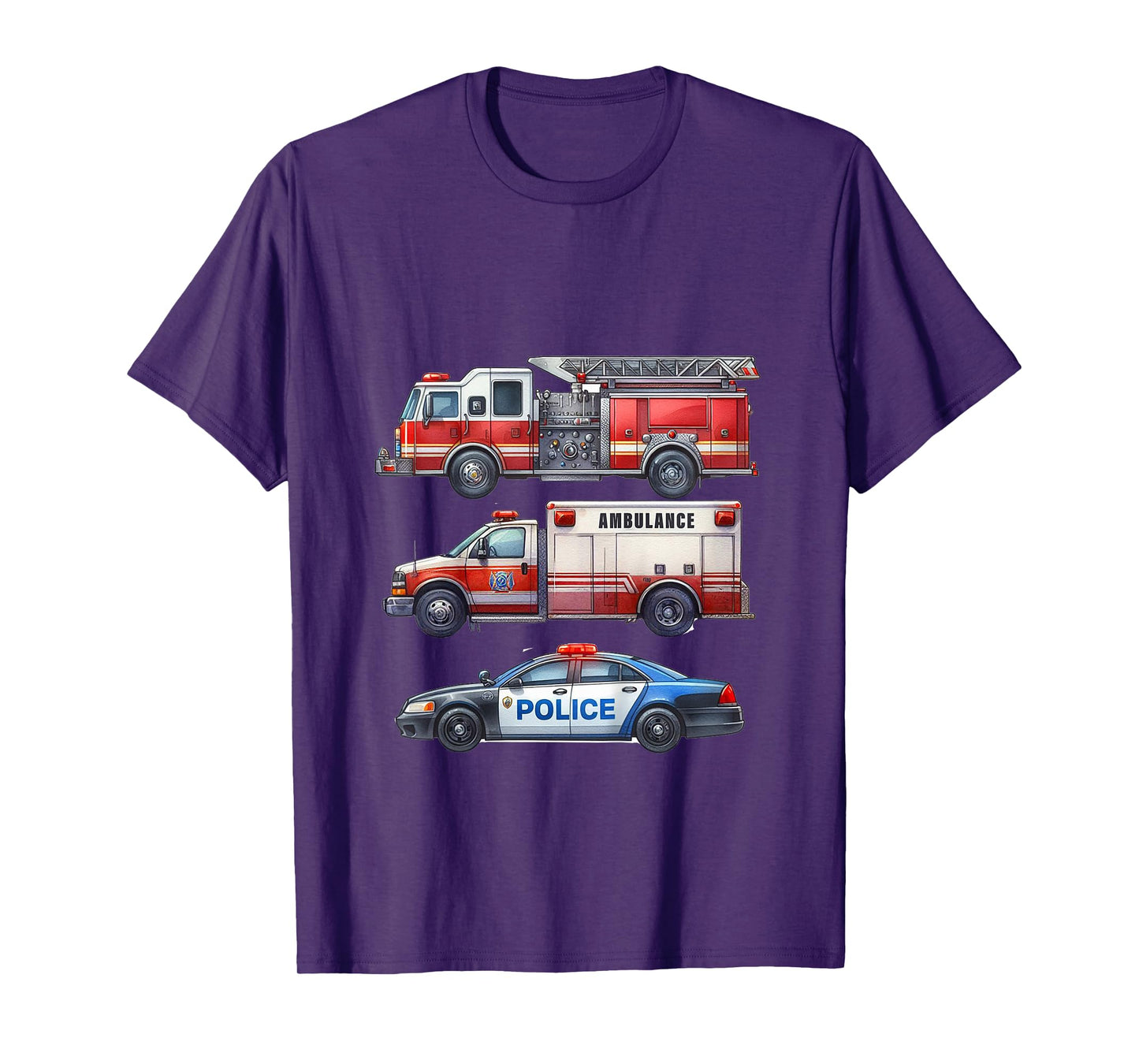 Kids Emergency Rescue Vehicle Boy Fire Truck Police Car Ambulance T-Shirt