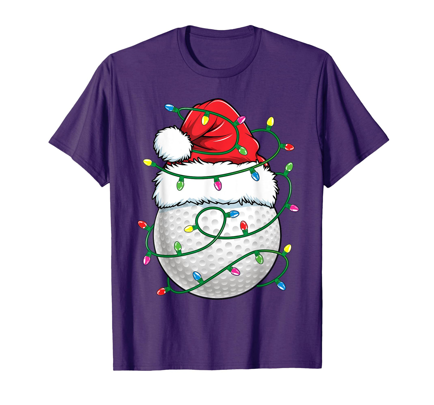 Golf Ball Santa Hat Men Womens Christmas Golfing Xmas Lights T-Shirt