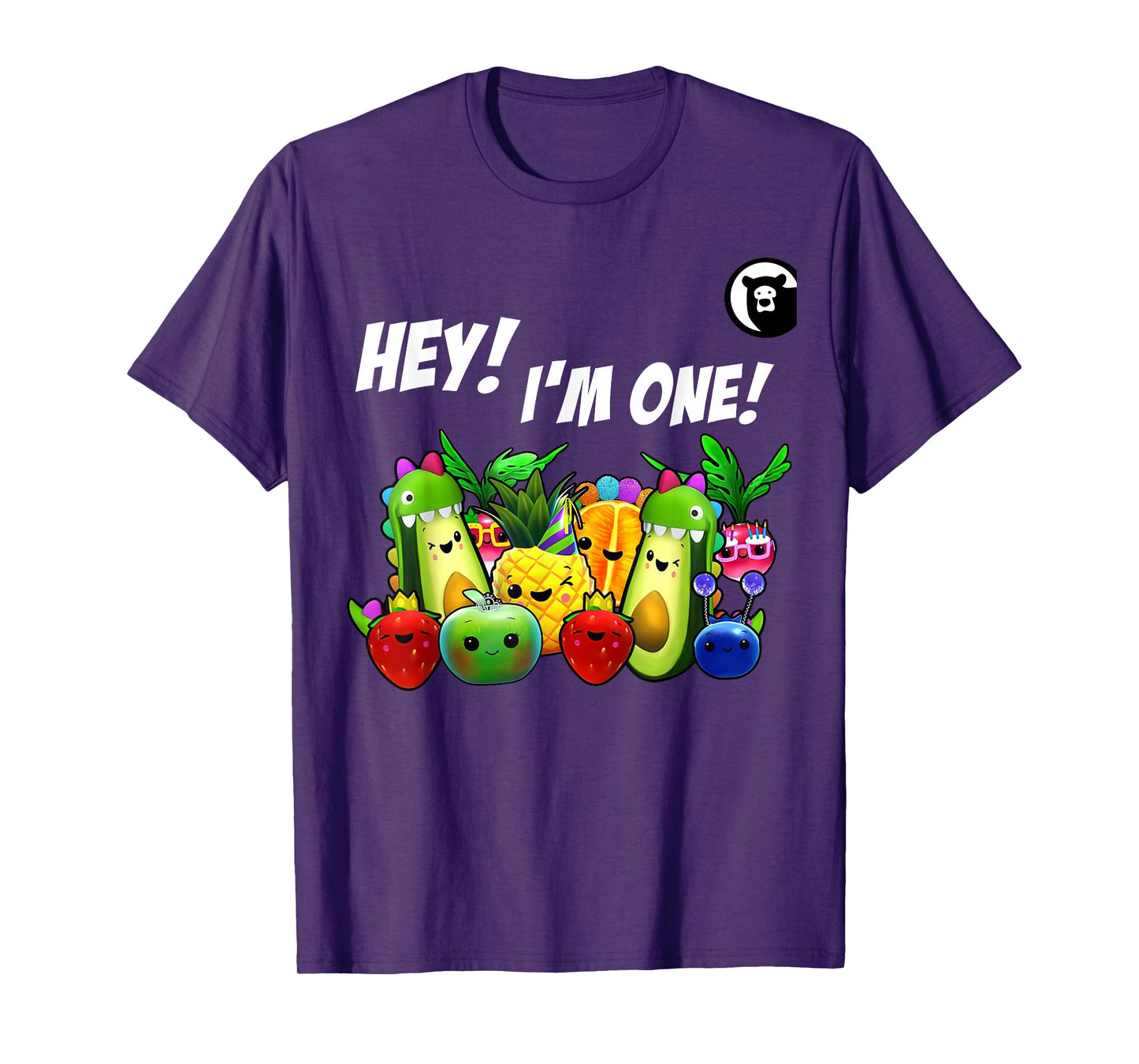 Hey I'm One Birthday Boy Funny Fruit Birthday Hey Bear T-Shirt