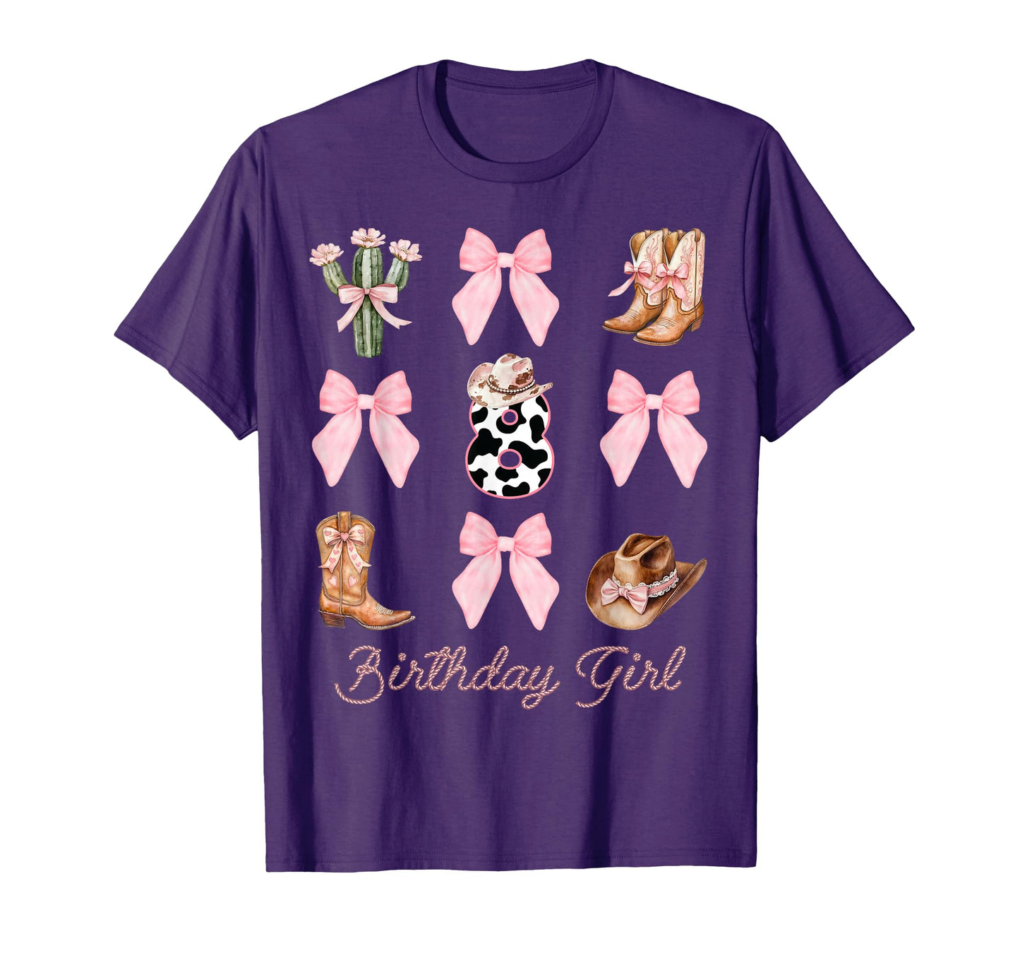 8th Birthday Girl Cowgirl Coquette Bow Rodeo Western Bday T-Shirt