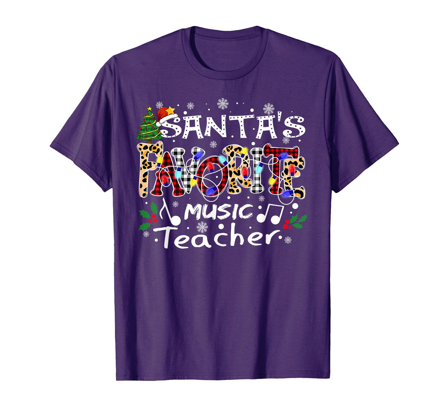 Merry Christmas Santa's Favorite Music Teacher Xmas Lights T-Shirt