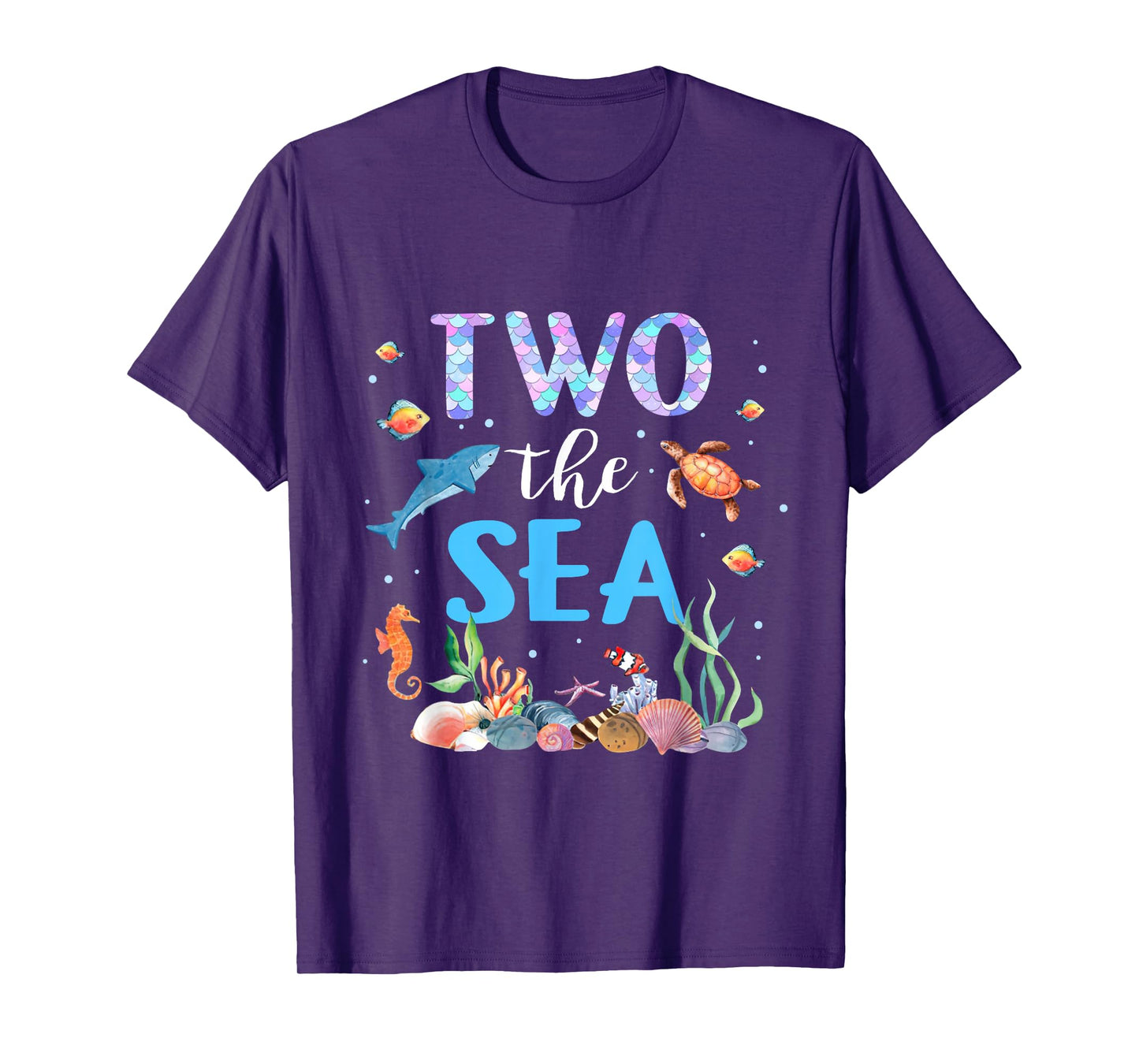 Two The Sea 2nd Birthday Baby Girl Outfits Mermaid Turtle T-Shirt