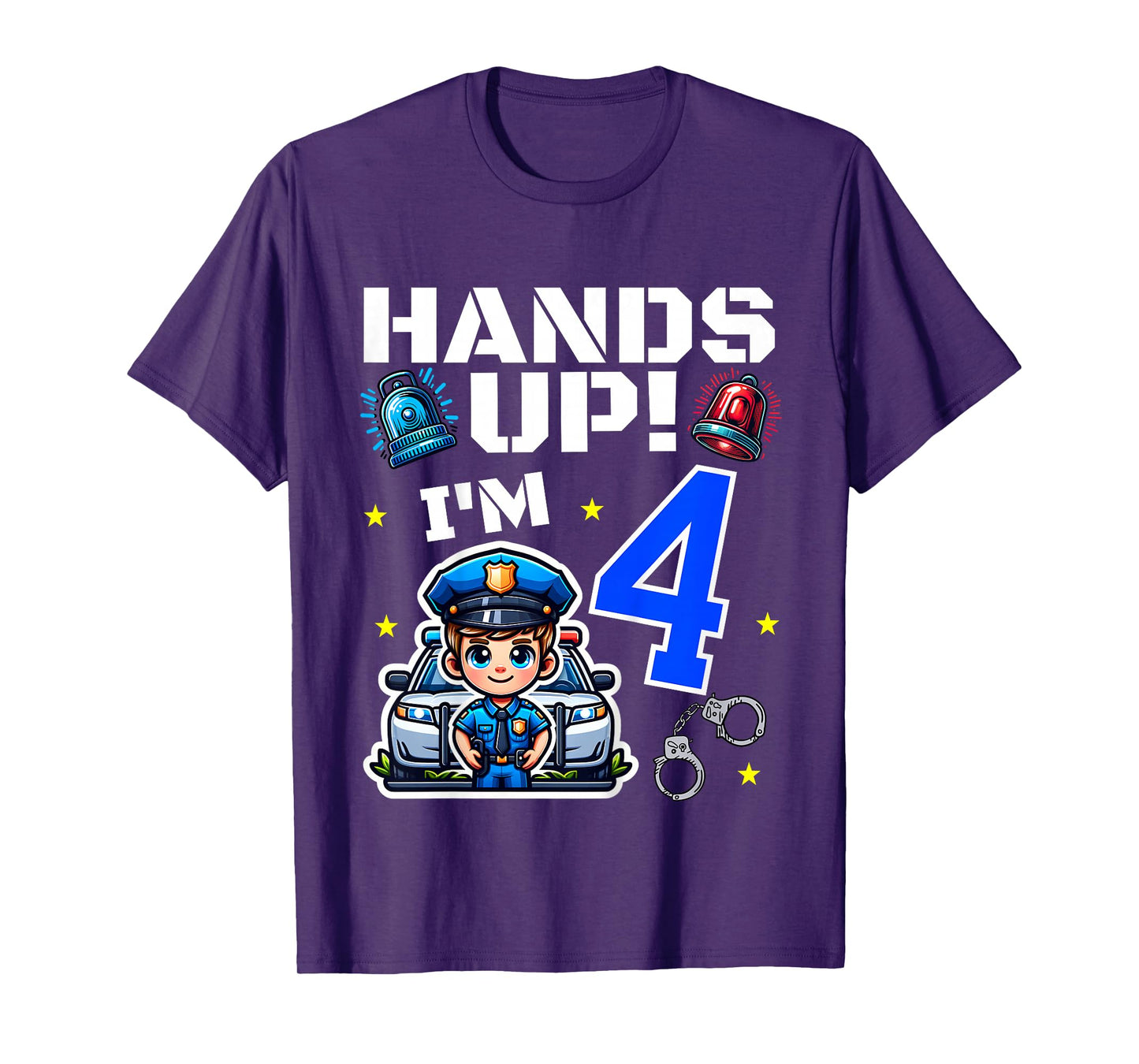 Kids 4th Birthday Boy Police Car Policeman 4 Years Old Officer T-Shirt