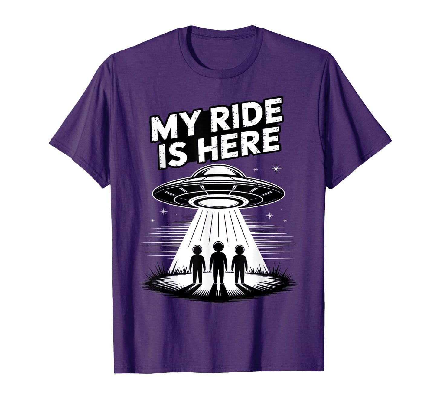 Alien UFO My Ride Is Here Funny Flying Saucer Kids Men Women T-Shirt