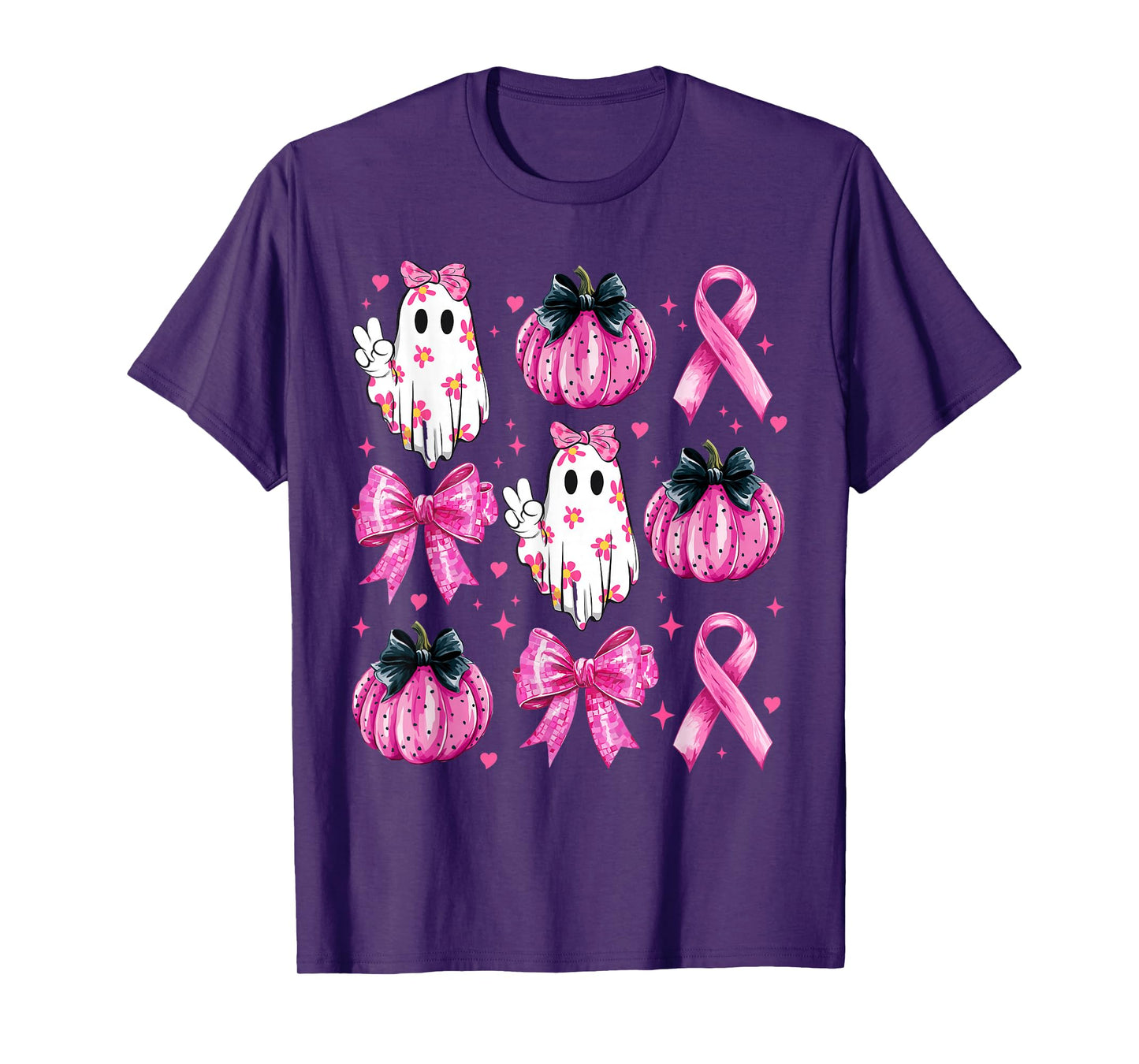 Retro Groovy Breast Cancer Ghost Coquette Halloween Pink Tee T-Shirt