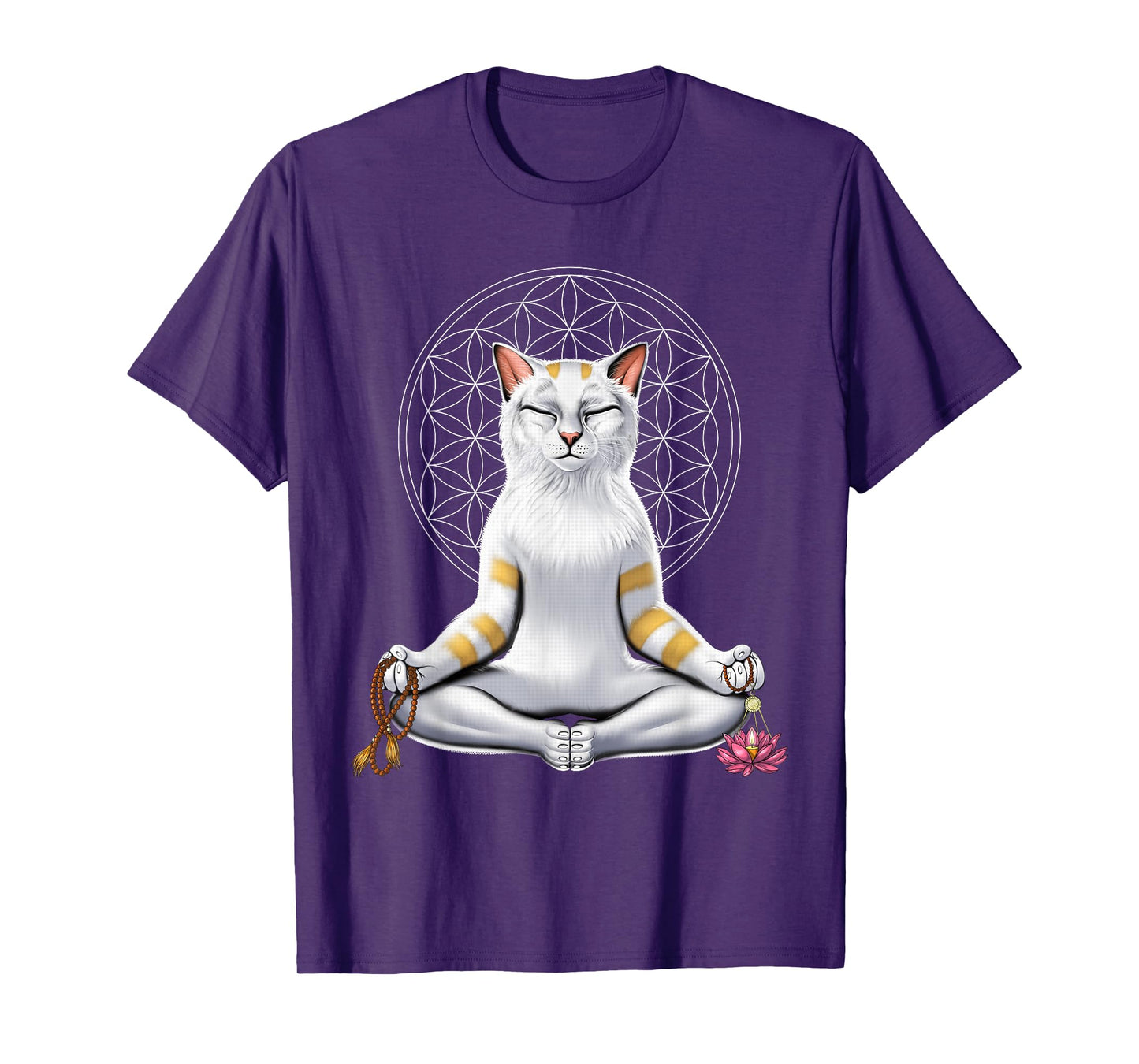 Cat Yoga Meditation Spiritual Zen Flower Of Life Men Women Kids T-Shirt