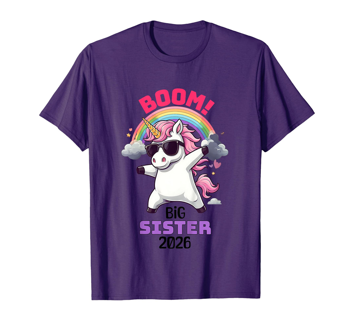 Kids Boom Promoted to Big Sister 2026 Rainbow Unicorn Birthday T-Shirt